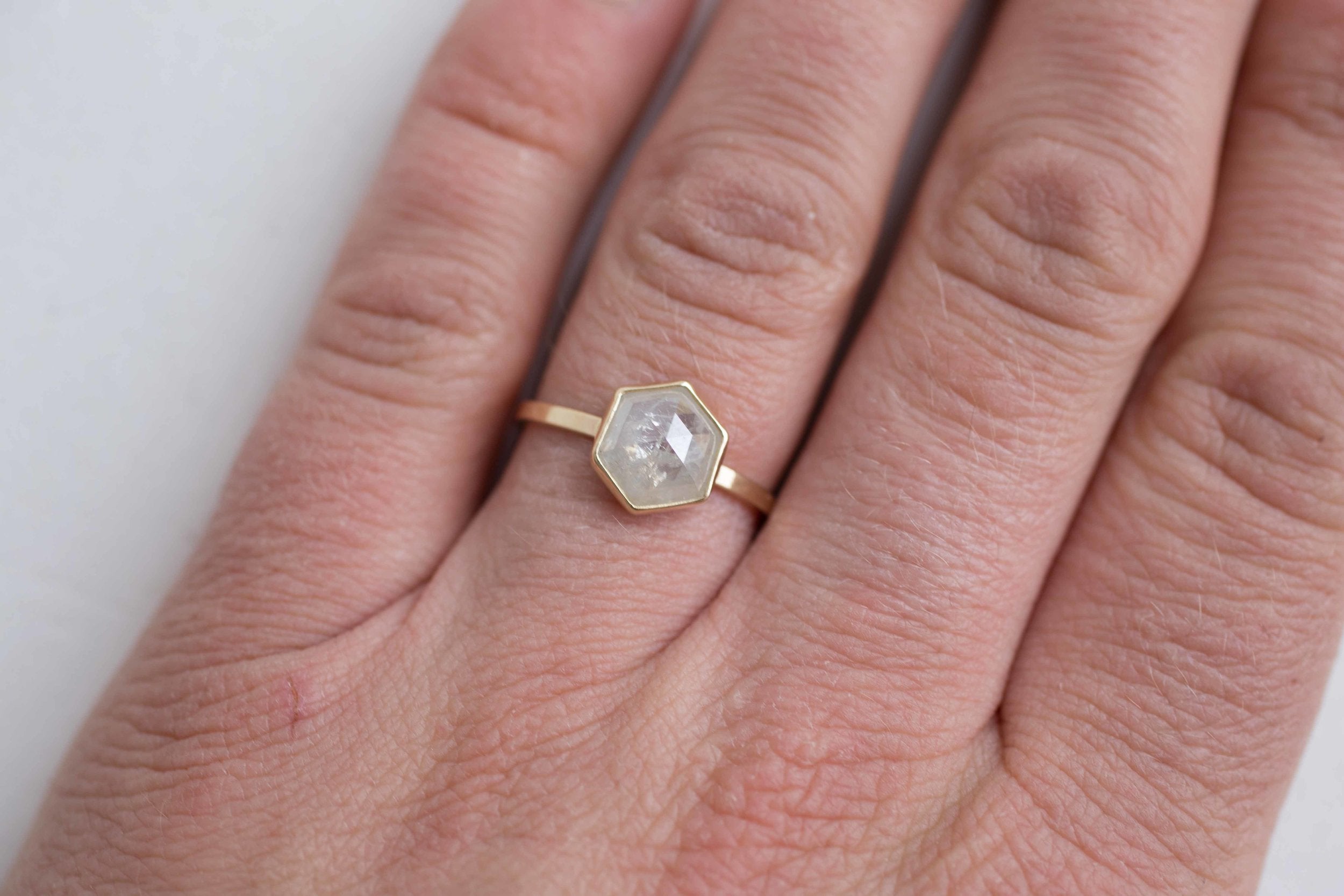 1.83 Ctw Silvery White Hexagon Diamond Solitaire Ring | Geometric Engagement Ring | 14k Recycled Gold | One of a Kind