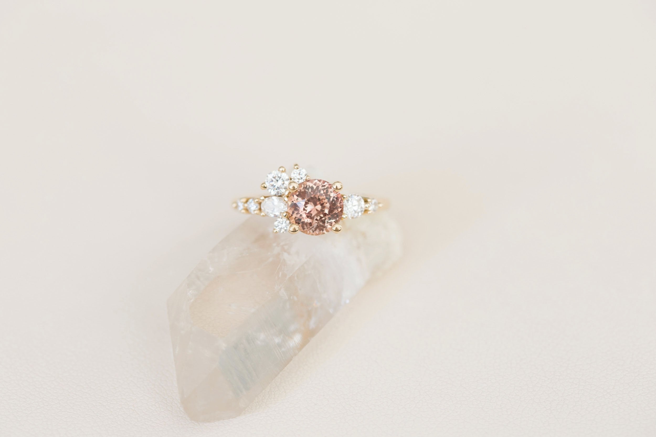 Ilia Ring | Round Ochre Brown Sapphire + Diamond Cluster Engagement Ring 1.84 ct | 14k Recycled Gold | One of a Kind