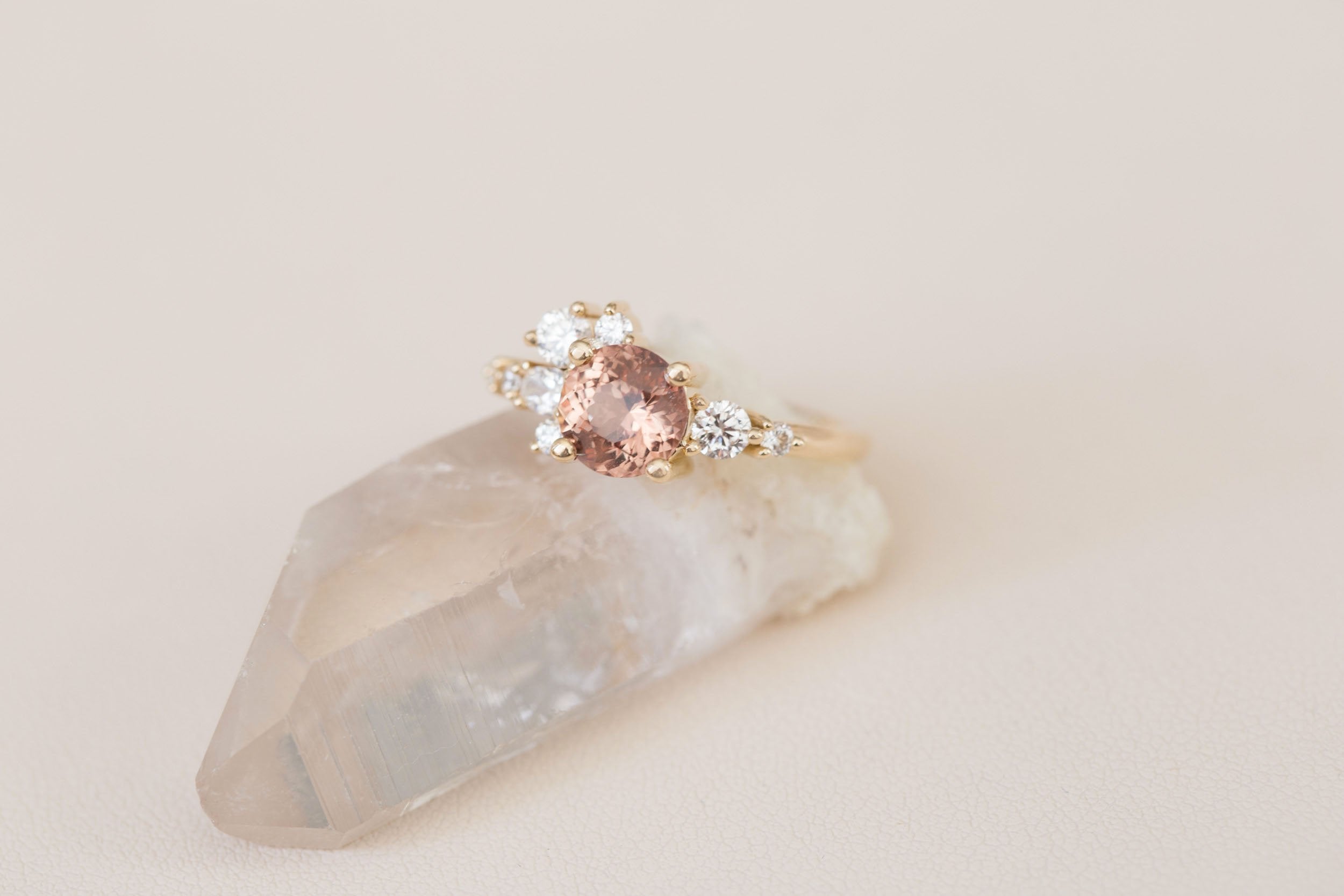 Ilia Ring | Round Ochre Brown Sapphire + Diamond Cluster Engagement Ring 1.84 ct | 14k Recycled Gold | One of a Kind