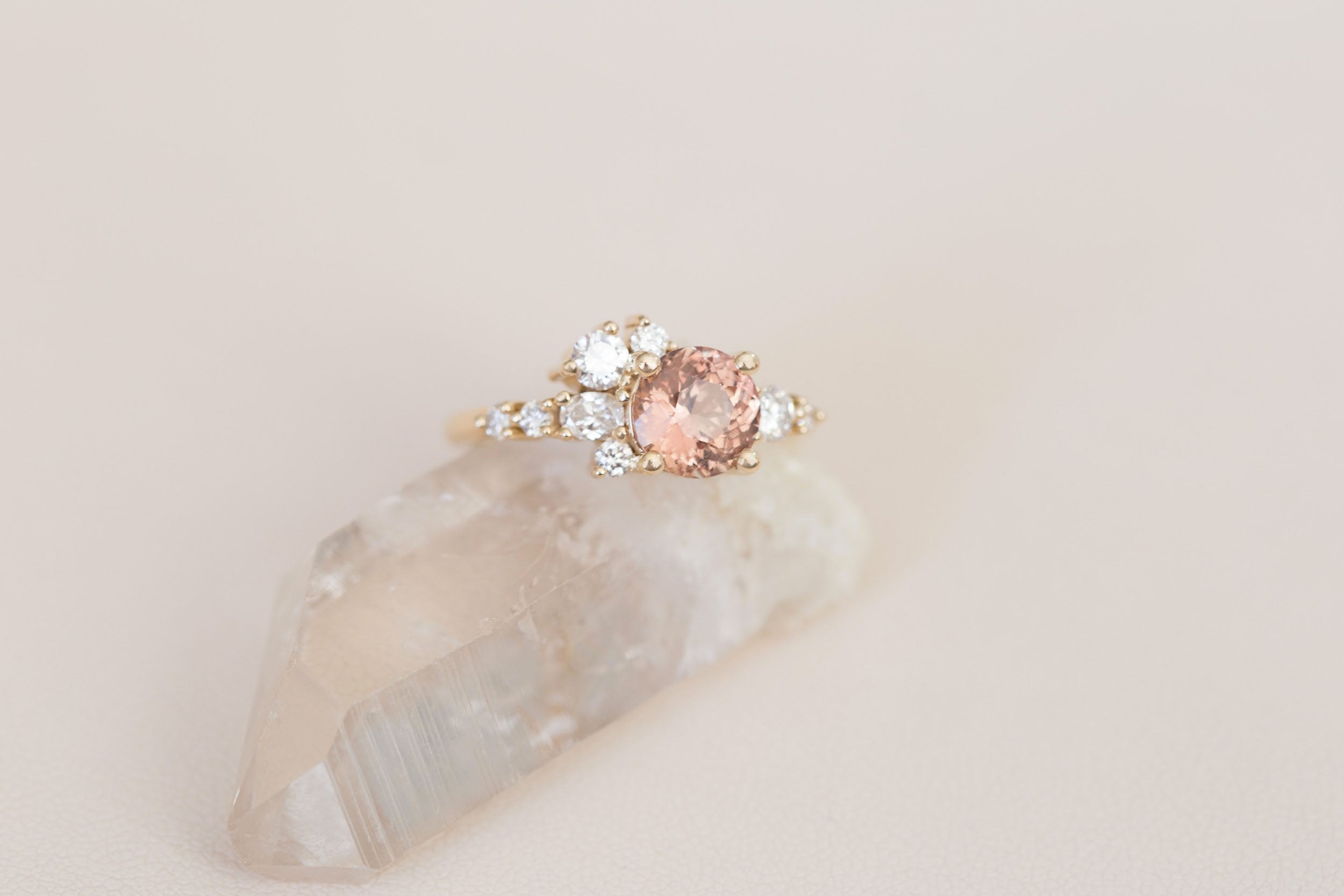 Ilia Ring | Round Ochre Brown Sapphire + Diamond Cluster Engagement Ring 1.84 ct | 14k Recycled Gold | One of a Kind