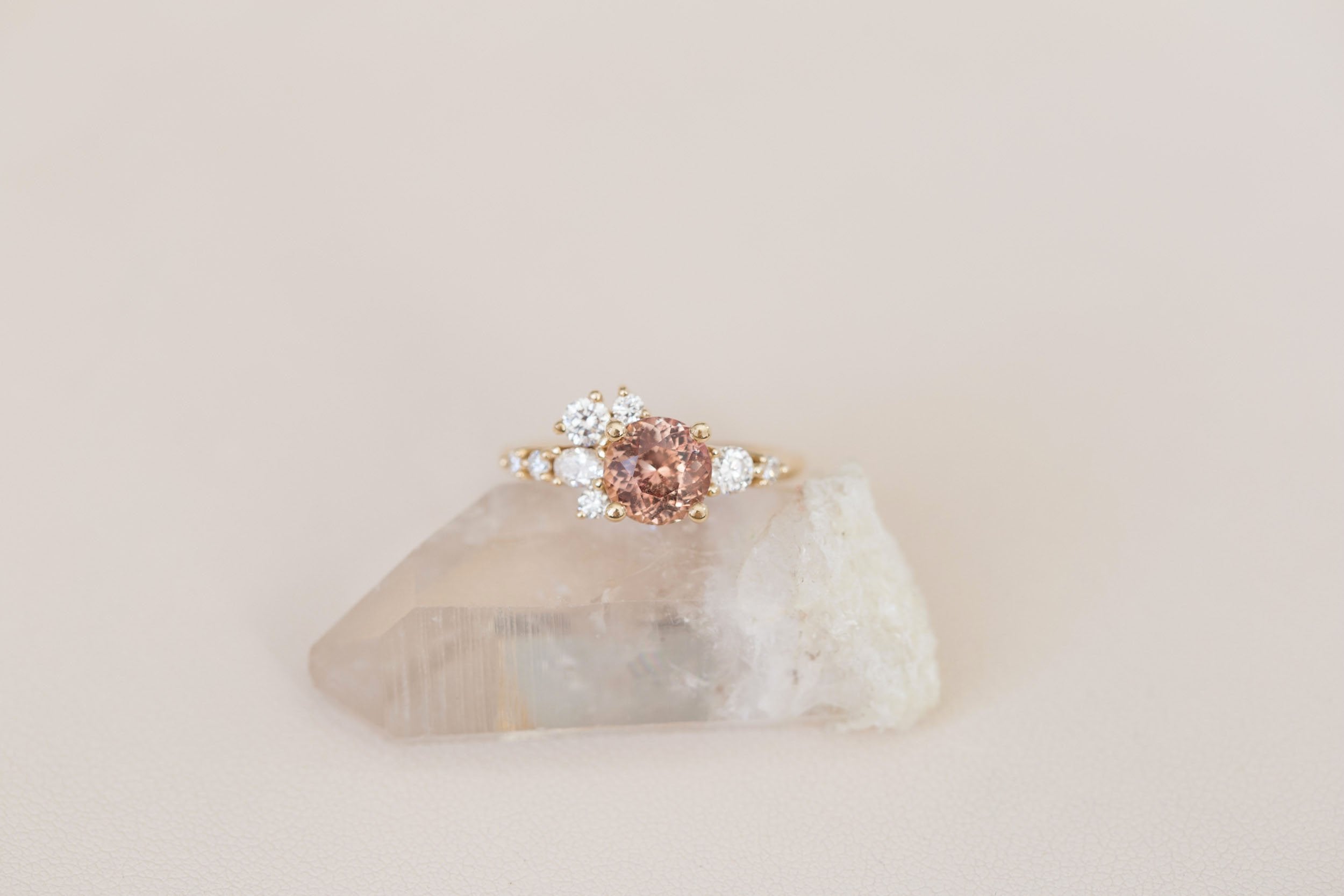 Ilia Ring | Round Ochre Brown Sapphire + Diamond Cluster Engagement Ring 1.84 ct | 14k Recycled Gold | One of a Kind