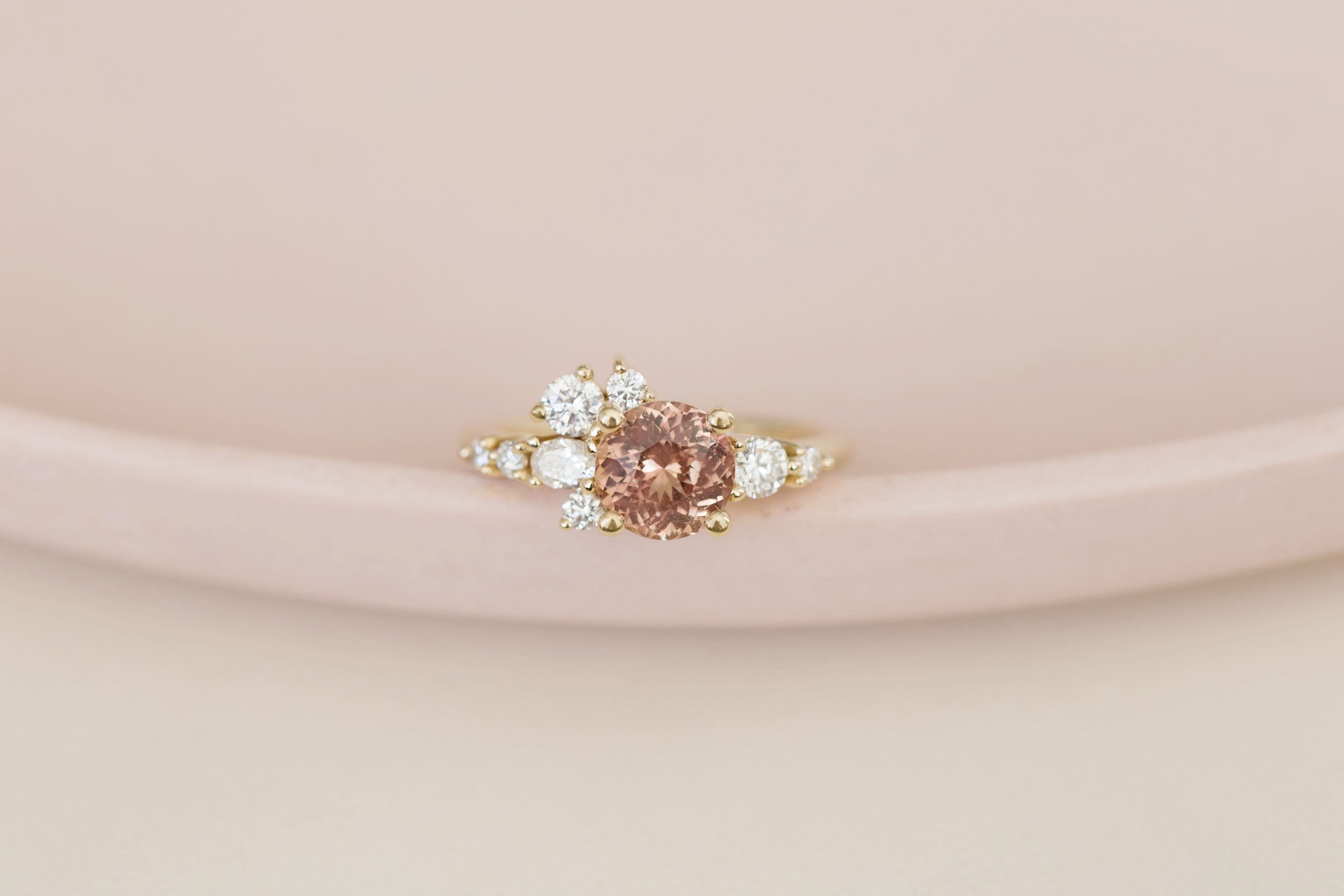 Ilia Ring | Round Ochre Brown Sapphire + Diamond Cluster Engagement Ring 1.84 ct | 14k Recycled Gold | One of a Kind