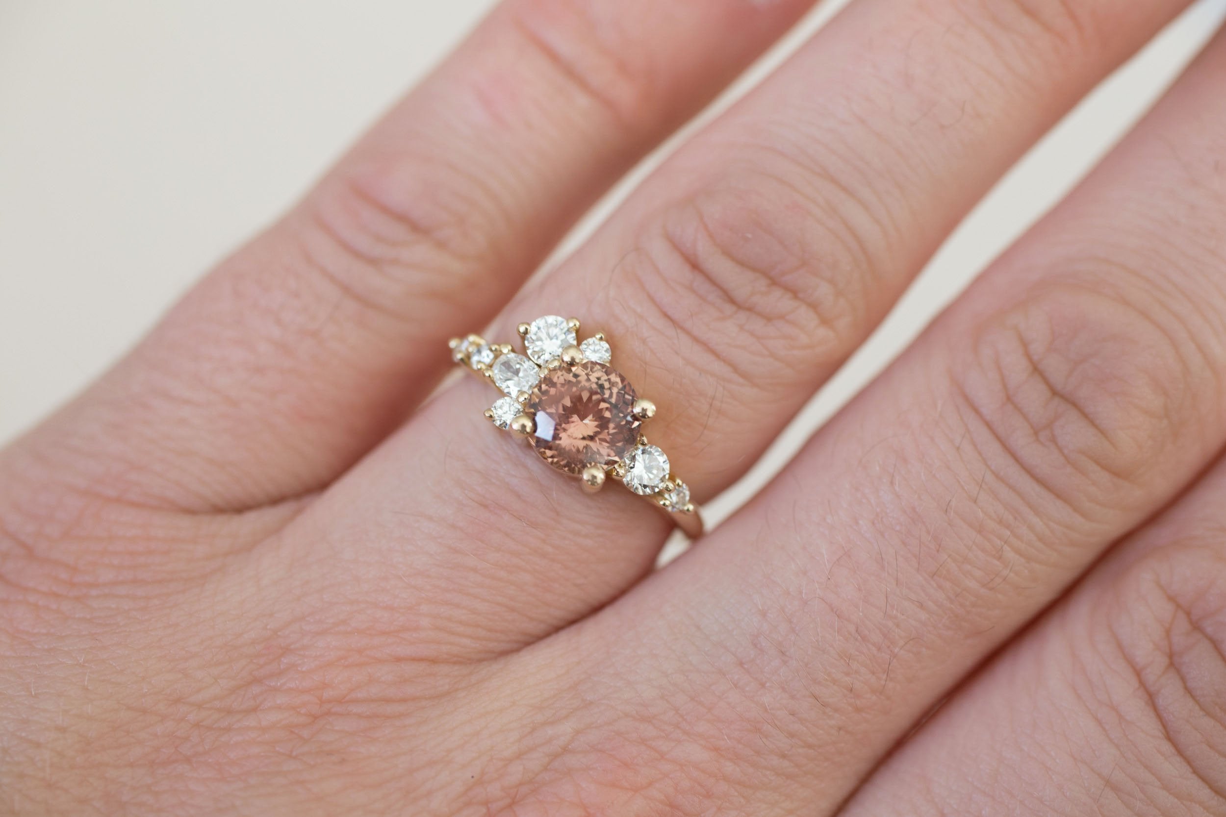 Ilia Ring | Round Ochre Brown Sapphire + Diamond Cluster Engagement Ring 1.84 ct | 14k Recycled Gold | One of a Kind