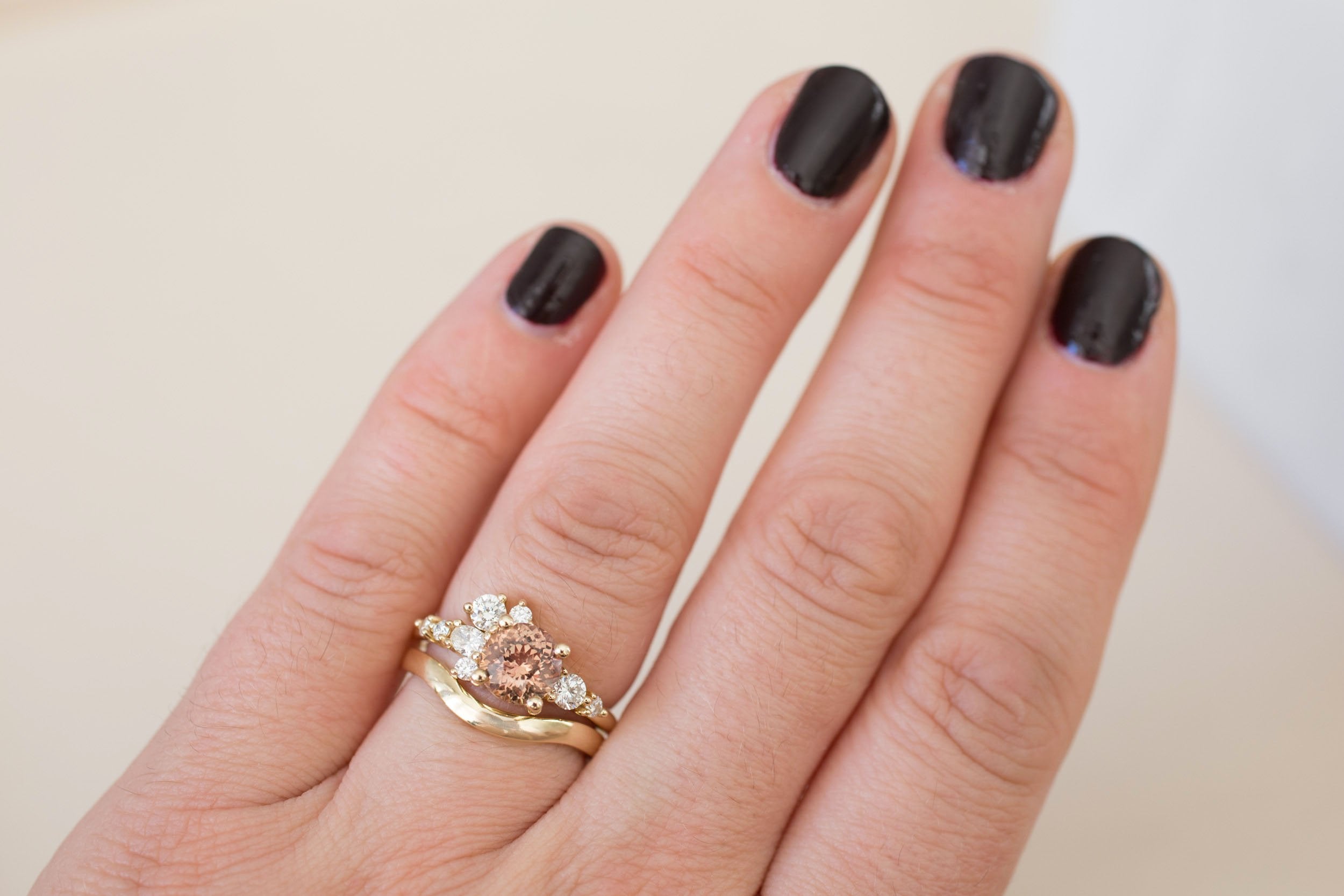 Ilia Ring | Round Ochre Brown Sapphire + Diamond Cluster Engagement Ring 1.84 ct | 14k Recycled Gold | One of a Kind