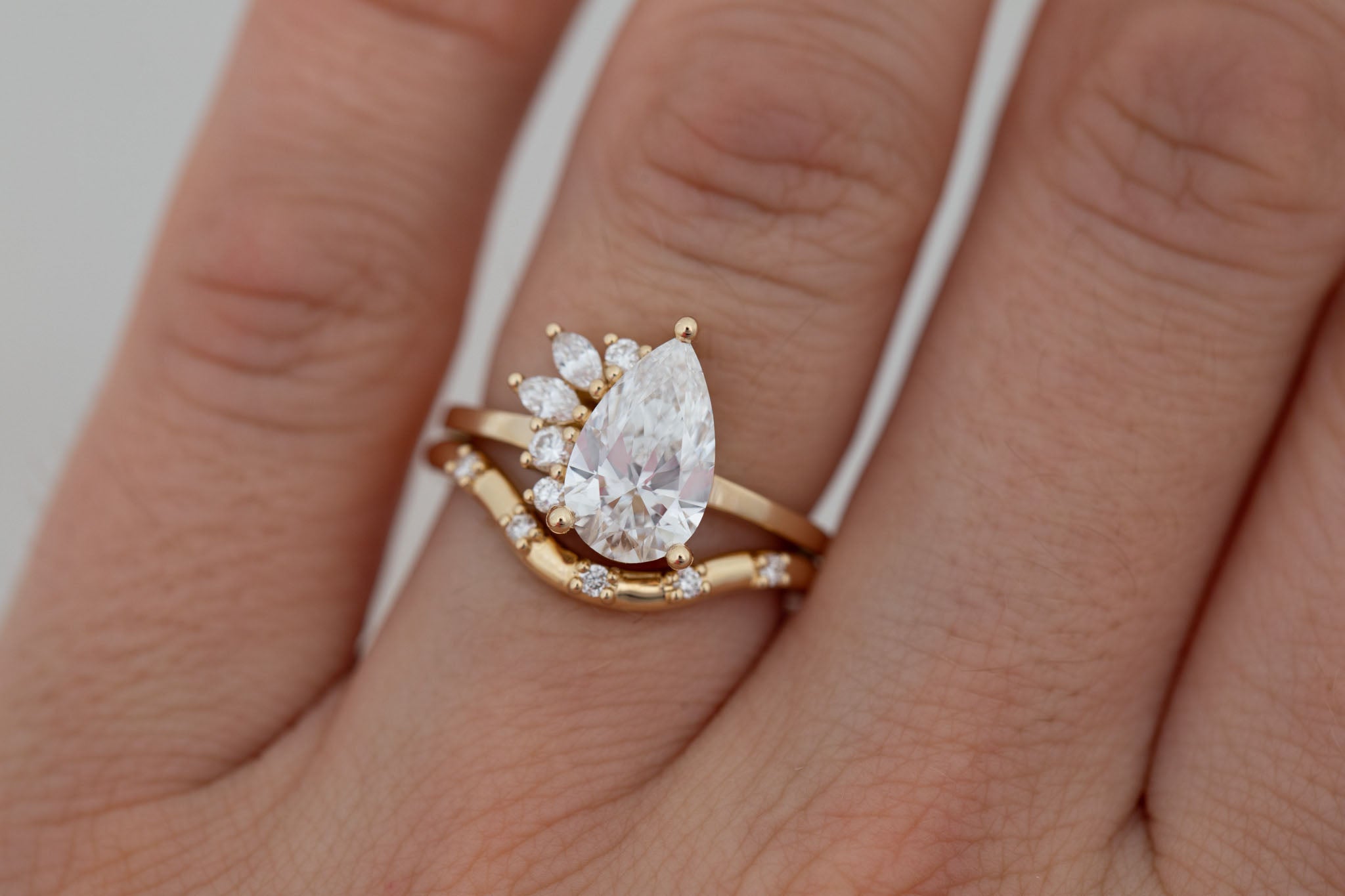 Dahlia Ring | Lab Pear Cut Diamond + Diamond Cluster Engagement Ring 1.85 ct | 14k Recycled Gold | One of a Kind