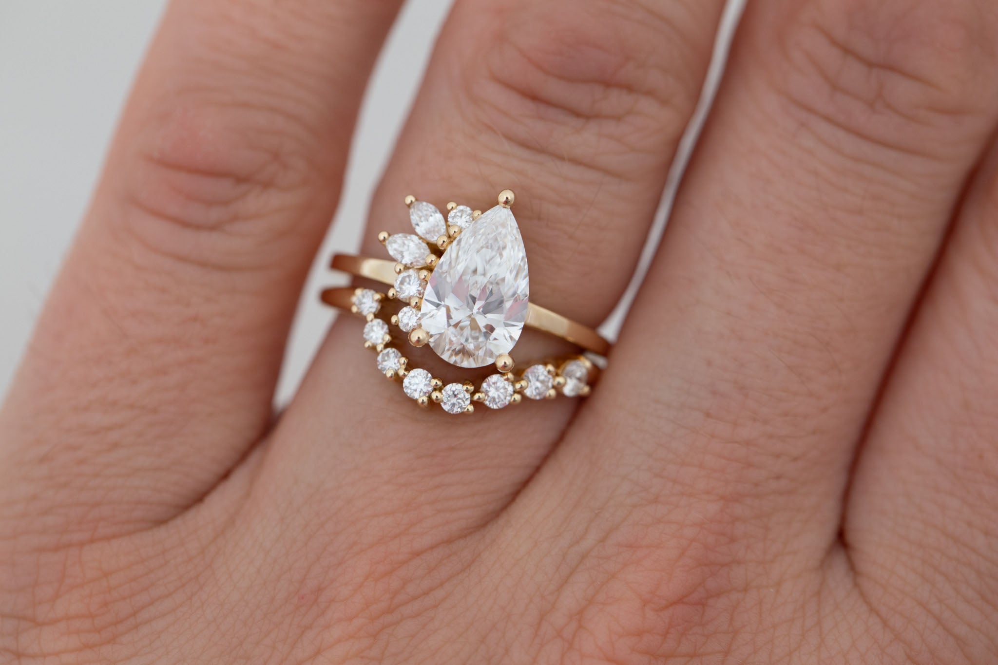 Dahlia Ring | Lab Pear Cut Diamond + Diamond Cluster Engagement Ring 1.85 ct | 14k Recycled Gold | One of a Kind