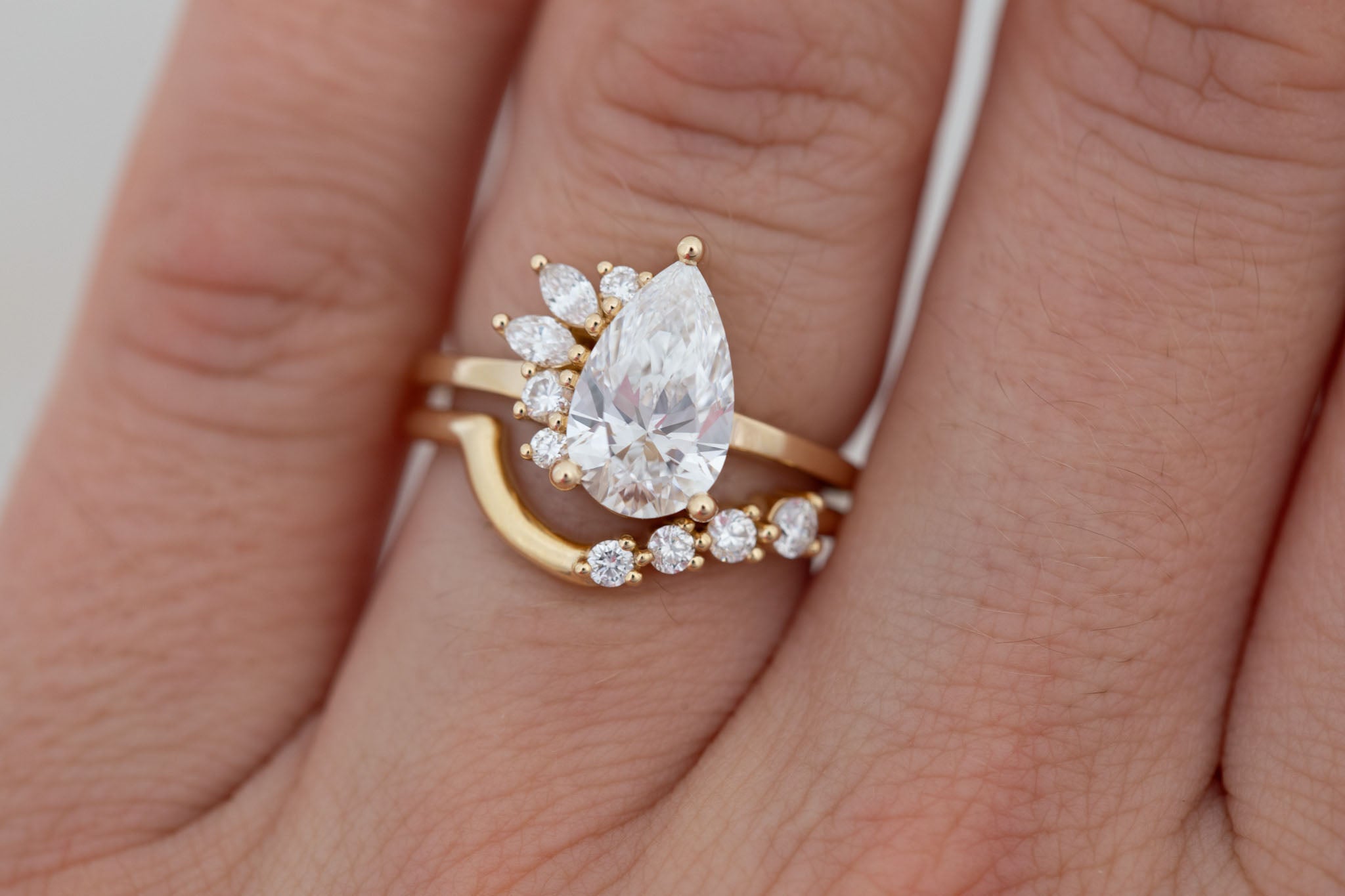 Dahlia Ring | Lab Pear Cut Diamond + Diamond Cluster Engagement Ring 1.85 ct | 14k Recycled Gold | One of a Kind