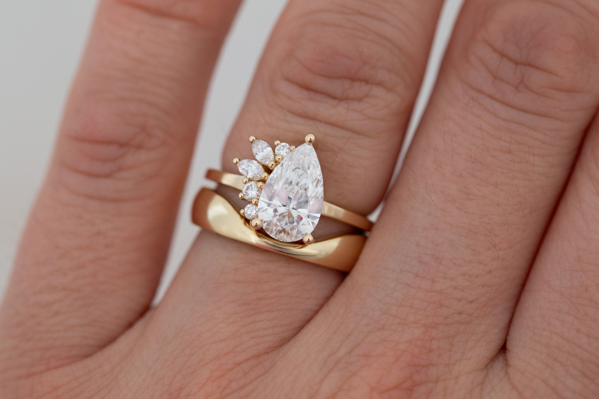 Dahlia Ring | Lab Pear Cut Diamond + Diamond Cluster Engagement Ring 1.85 ct | 14k Recycled Gold | One of a Kind
