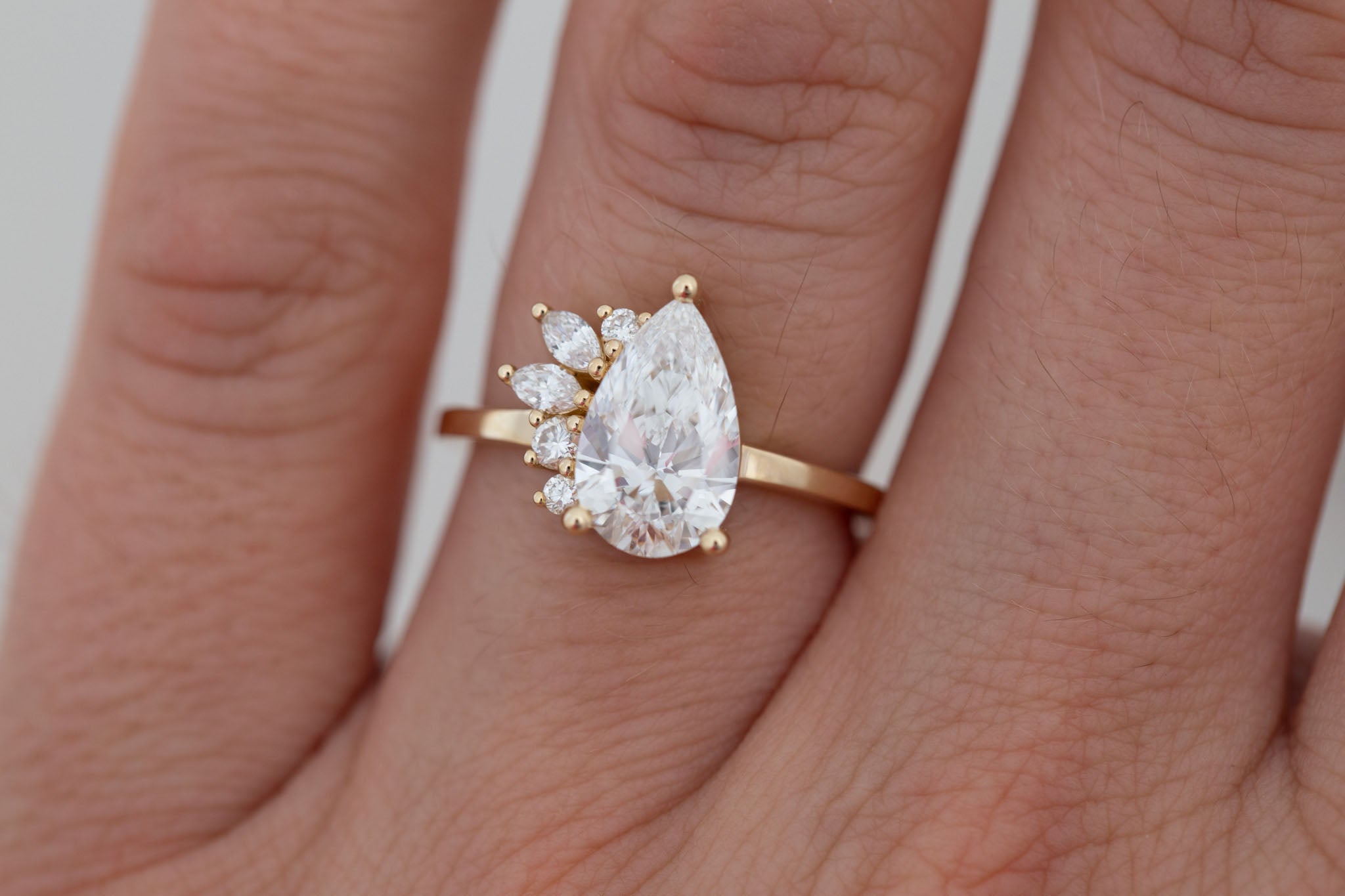 Dahlia Ring | Lab Pear Cut Diamond + Diamond Cluster Engagement Ring 1.85 ct | 14k Recycled Gold | One of a Kind