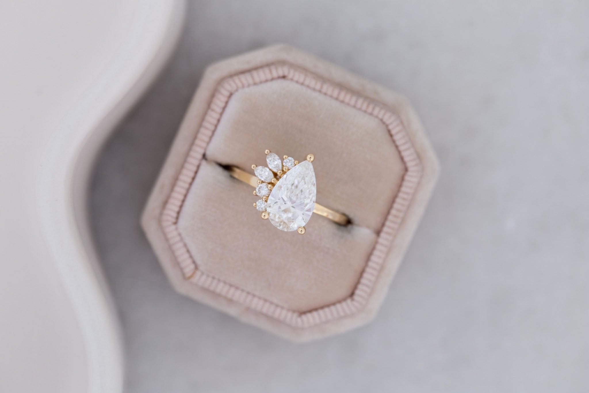 Dahlia Ring | Lab Pear Cut Diamond + Diamond Cluster Engagement Ring 1.85 ct | 14k Recycled Gold | One of a Kind