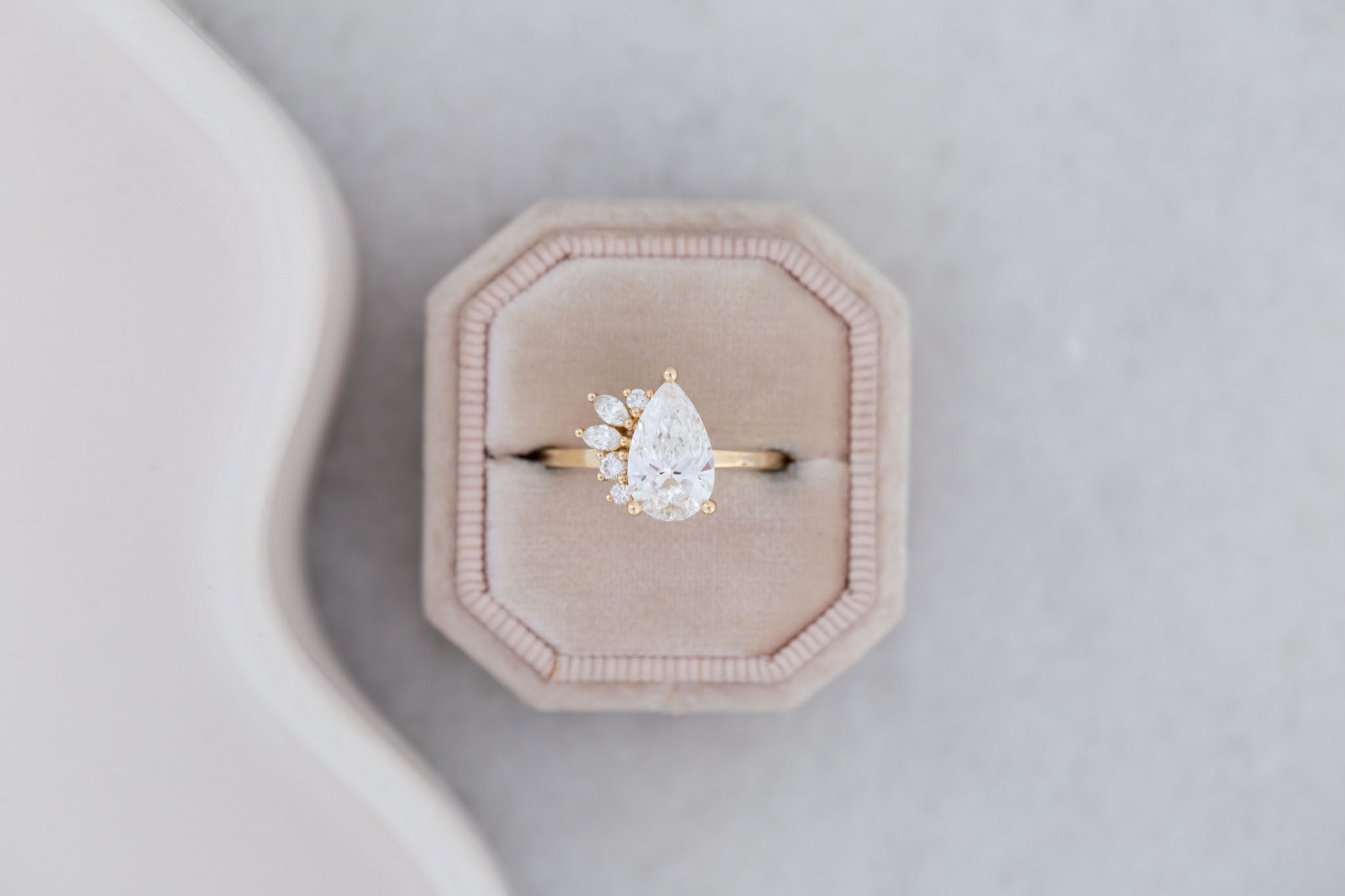 Dahlia Ring | Lab Pear Cut Diamond + Diamond Cluster Engagement Ring 1.85 ct | 14k Recycled Gold | One of a Kind