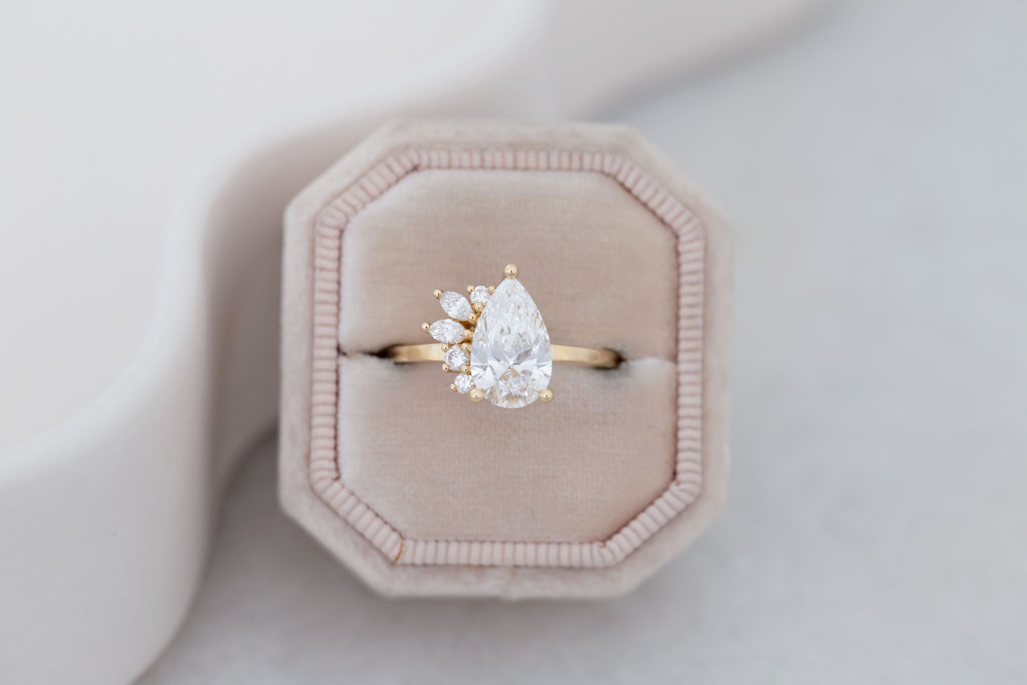 Dahlia Ring | Lab Pear Cut Diamond + Diamond Cluster Engagement Ring 1.85 ct | 14k Recycled Gold | One of a Kind