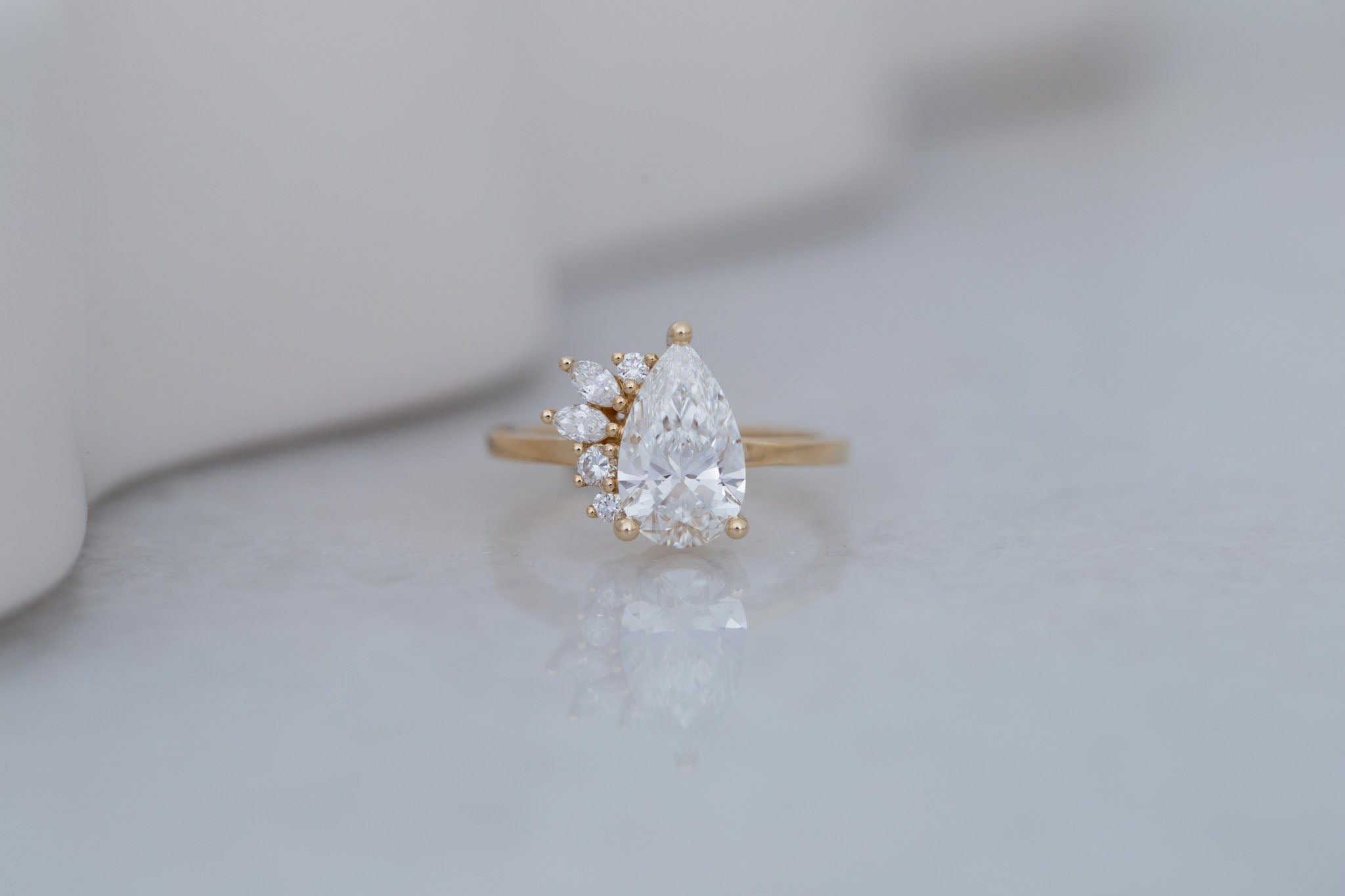 Dahlia Ring | Lab Pear Cut Diamond + Diamond Cluster Engagement Ring 1.85 ct | 14k Recycled Gold | One of a Kind