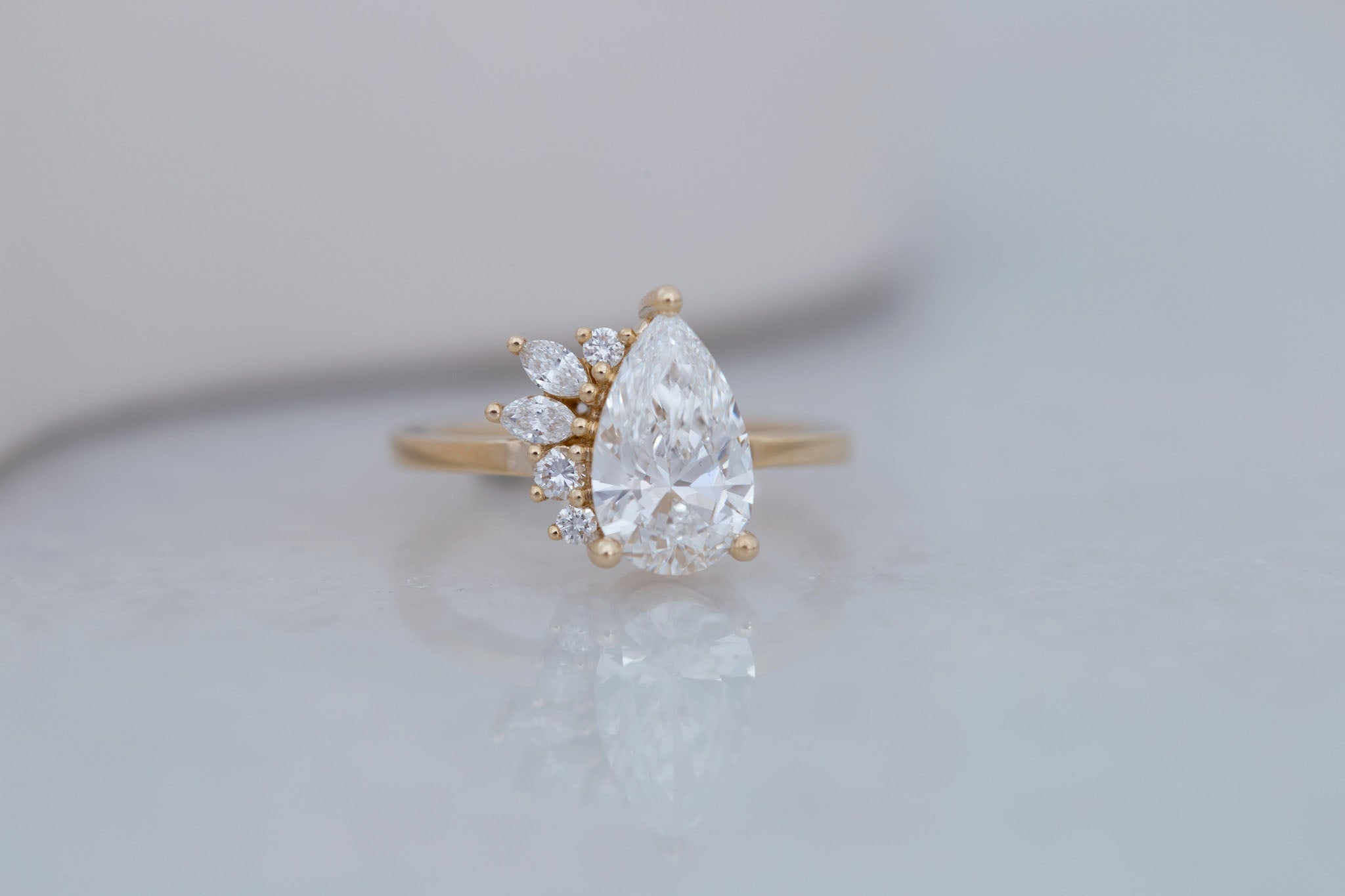 Dahlia Ring | Lab Pear Cut Diamond + Diamond Cluster Engagement Ring 1.85 ct | 14k Recycled Gold | One of a Kind