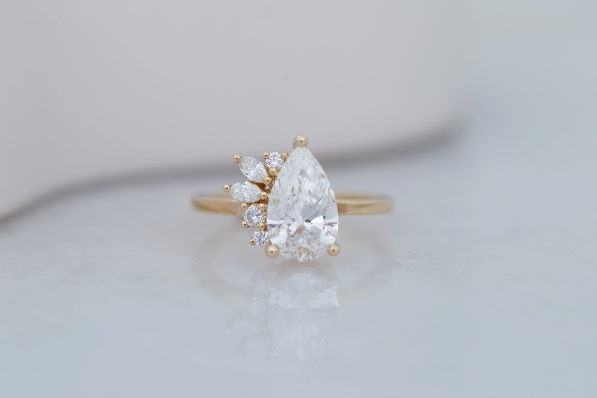 Dahlia Ring | Lab Pear Cut Diamond + Diamond Cluster Engagement Ring 1.85 ct | 14k Recycled Gold | One of a Kind