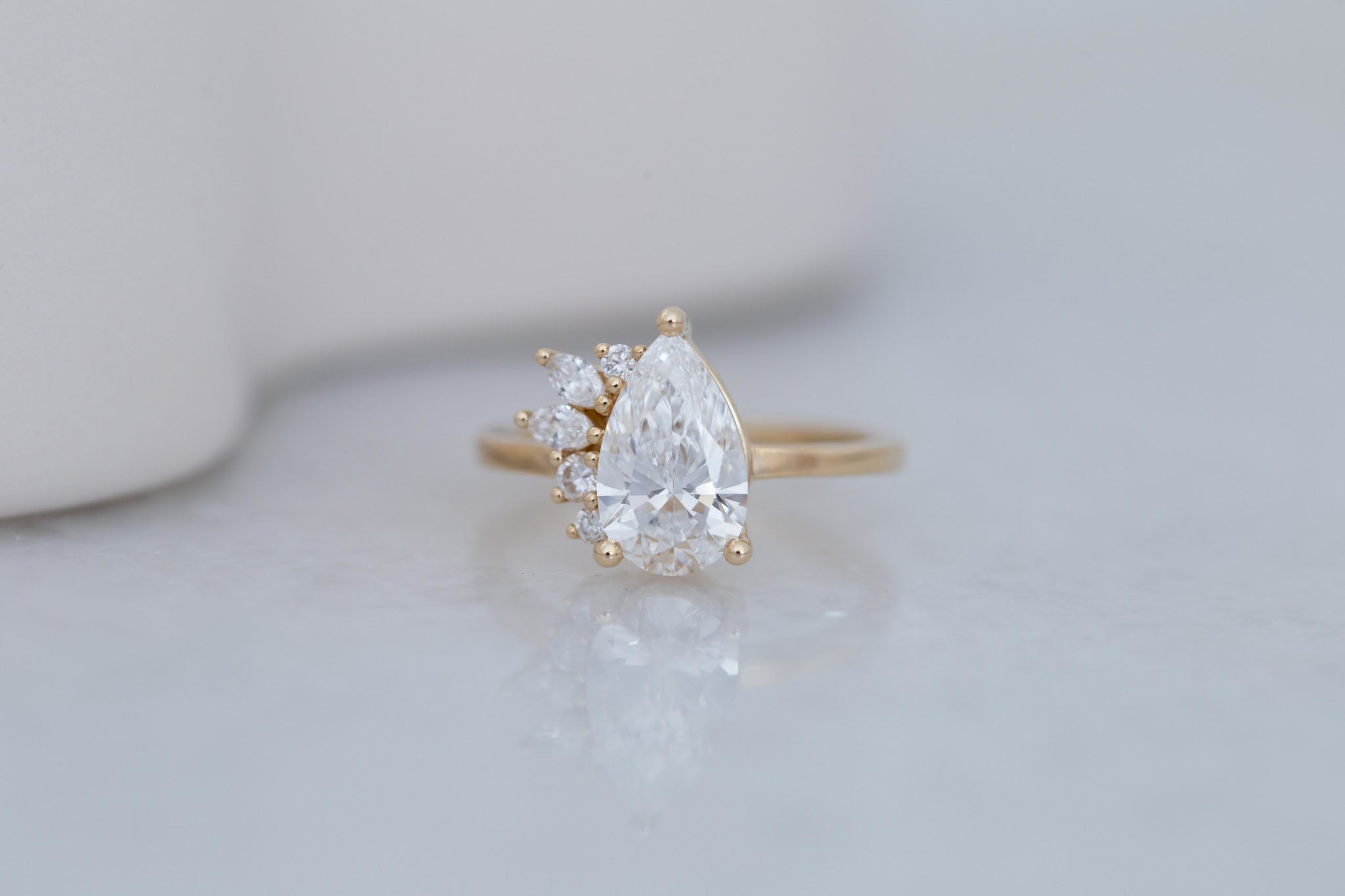 Dahlia Ring | Lab Pear Cut Diamond + Diamond Cluster Engagement Ring 1.85 ct | 14k Recycled Gold | One of a Kind