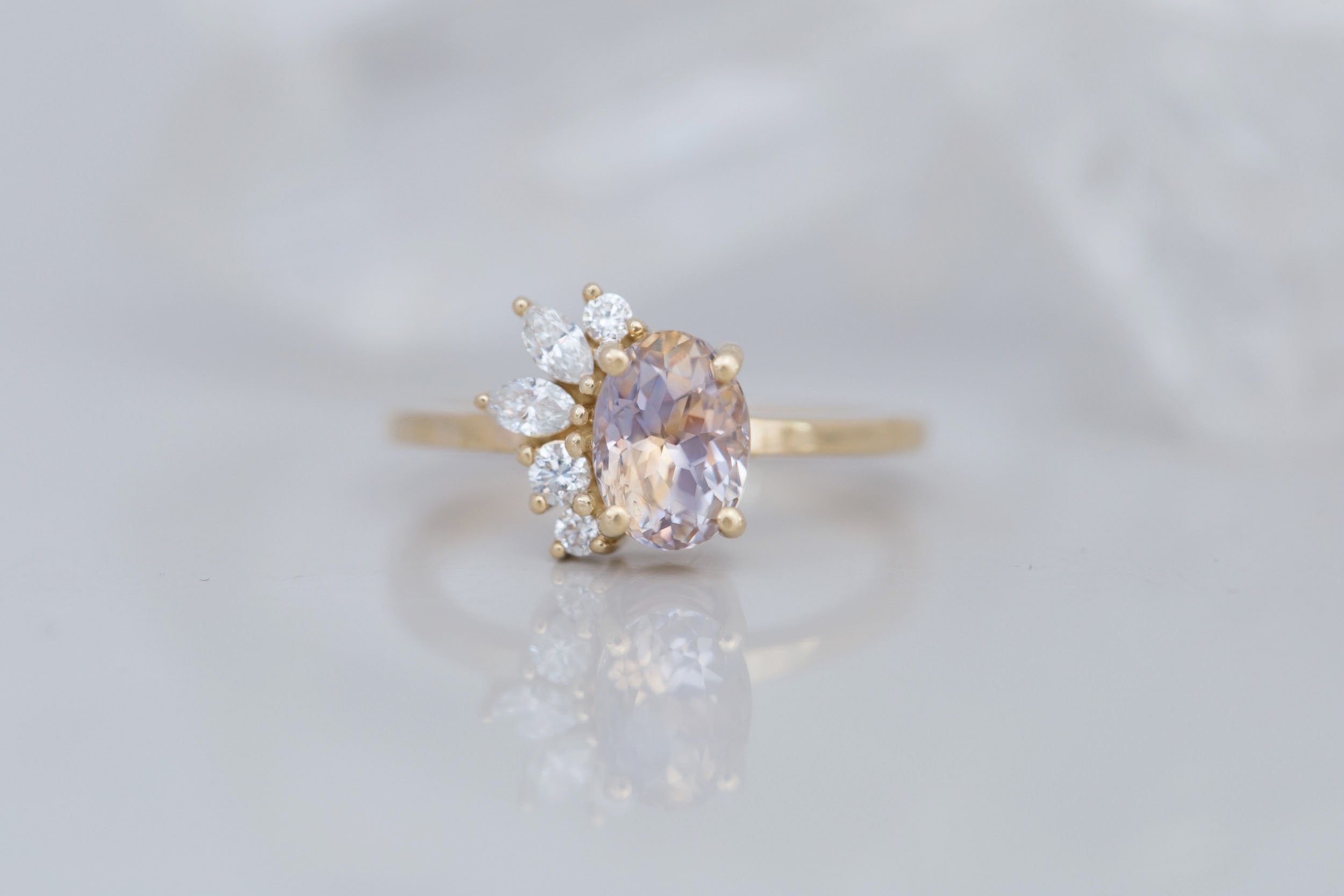 Dahlia Ring | Bicolor Oval Sapphire + Diamond Cluster Engagement Ring 1.87 ct | 14k Recycled Gold | One of a Kind