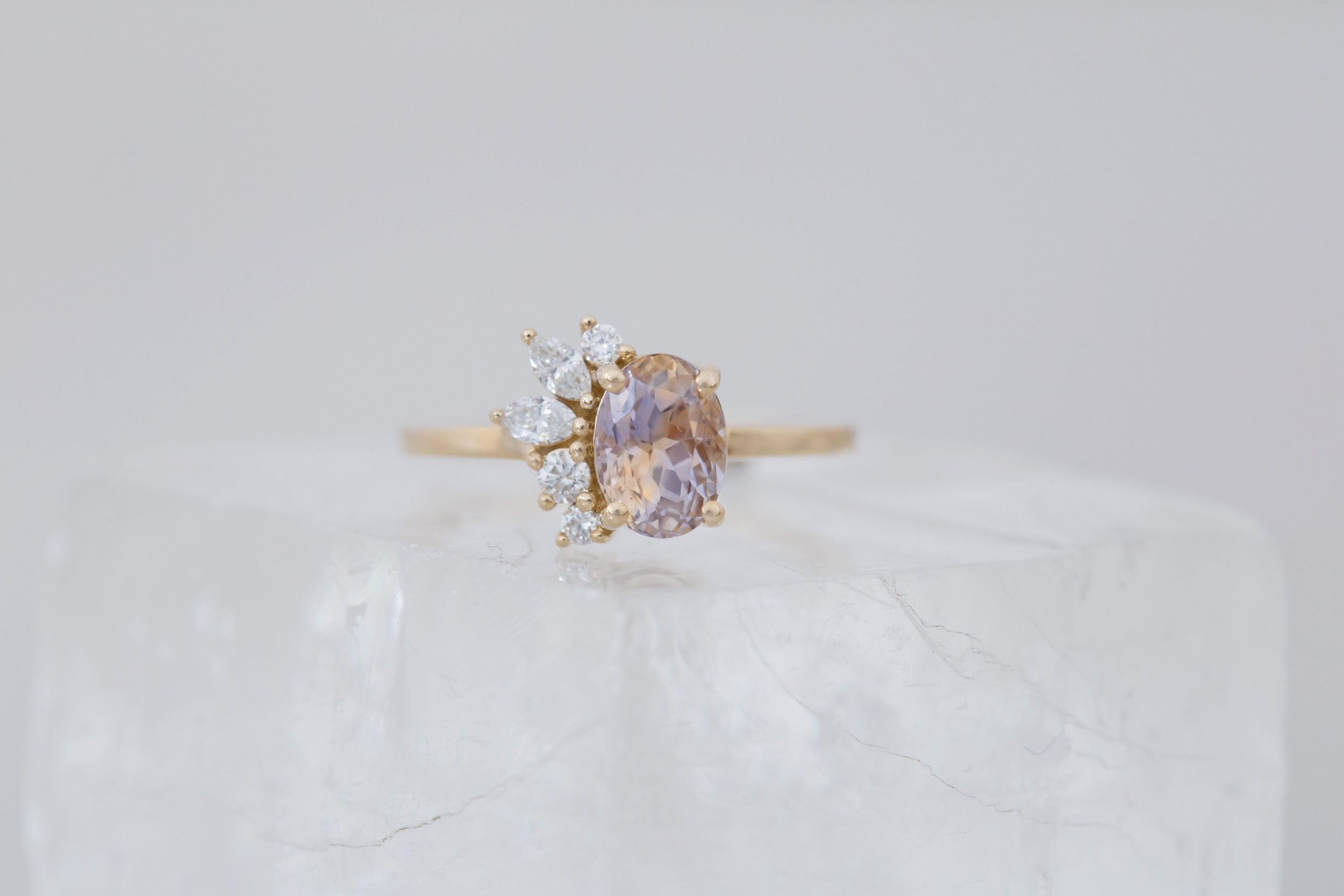 Dahlia Ring | Bicolor Oval Sapphire + Diamond Cluster Engagement Ring 1.87 ct | 14k Recycled Gold | One of a Kind