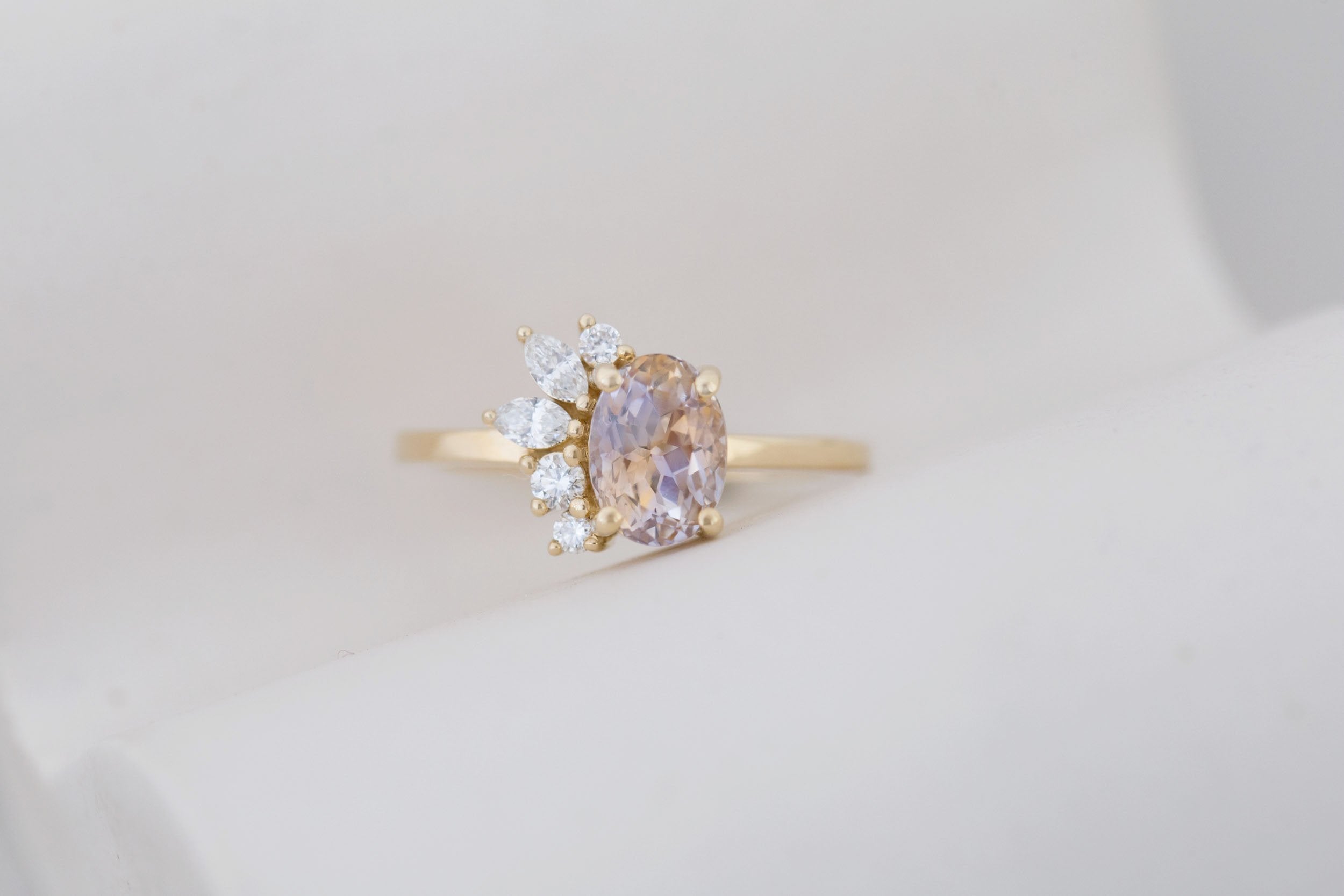 Dahlia Ring | Bicolor Oval Sapphire + Diamond Cluster Engagement Ring 1.87 ct | 14k Recycled Gold | One of a Kind