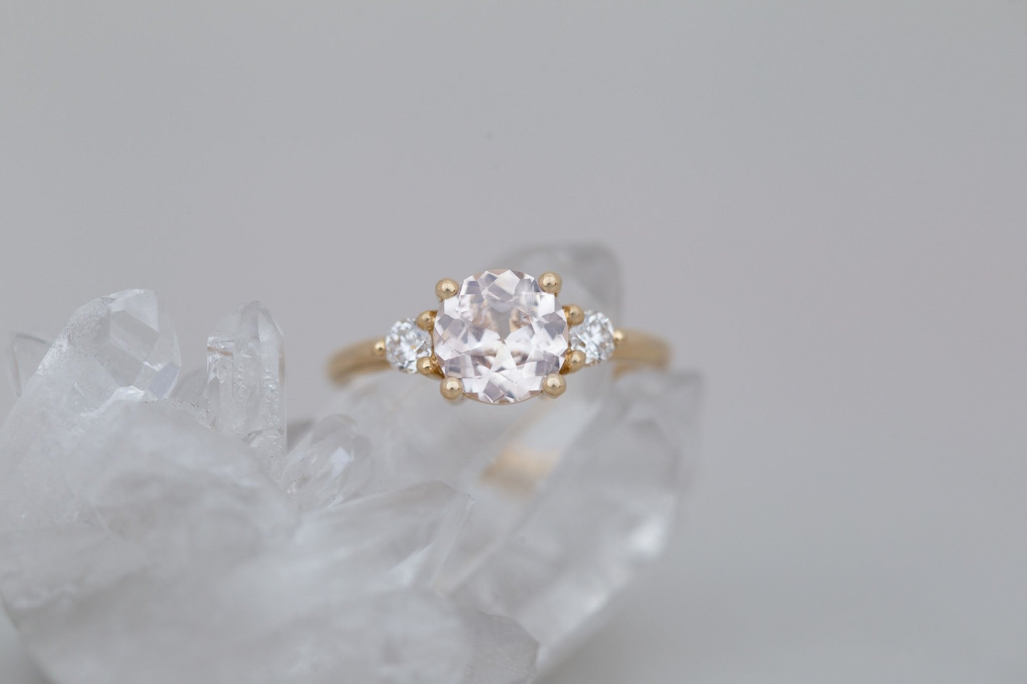 Maeve Ring | Icy Blush Sapphire + Round Diamond Accent Engagement Ring 1.88 ct | 14k Recycled Gold | One of a Kind