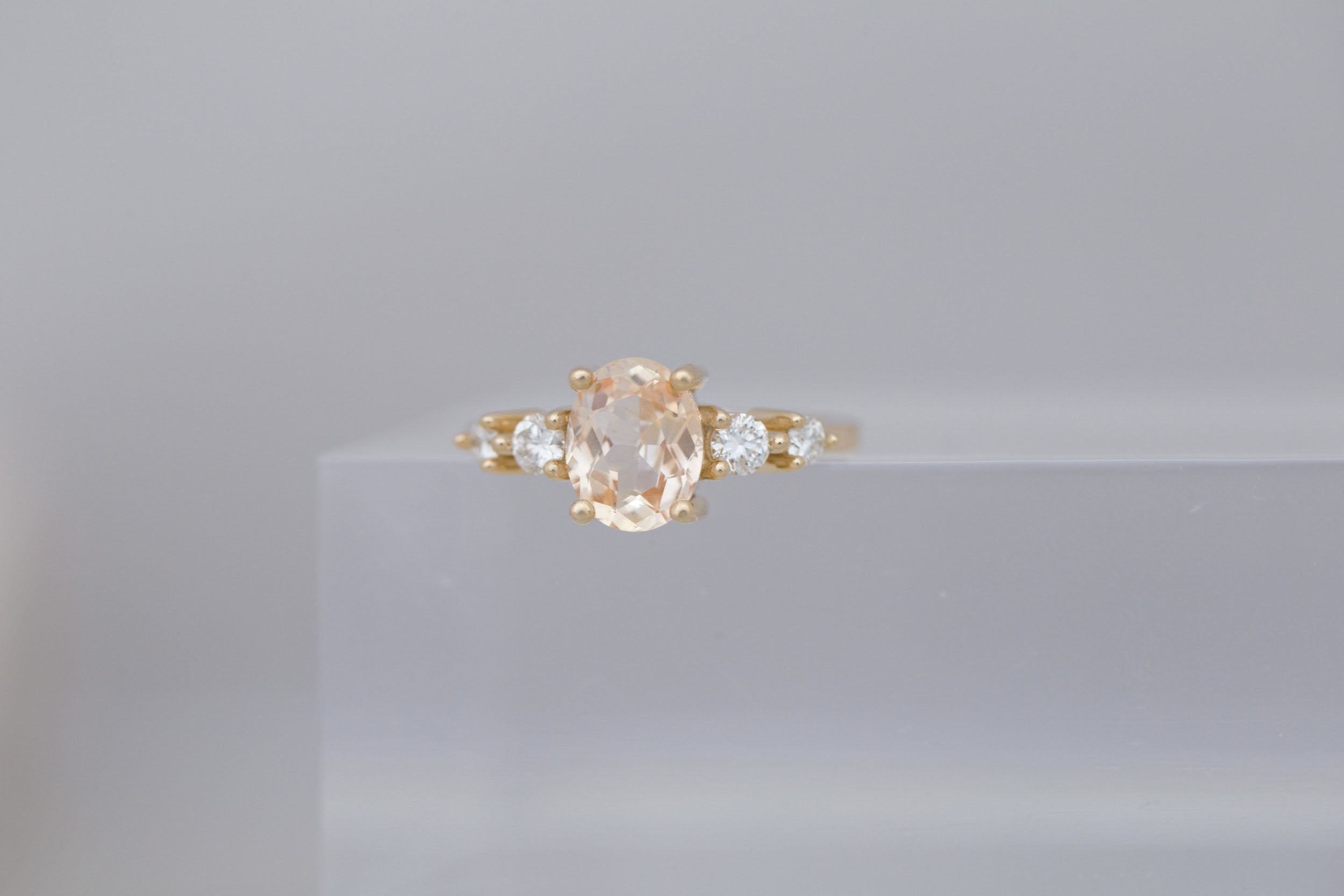 Arbor Ring | Peach Oval Sapphire + Round Diamond Accent Engagement Ring 1.90 ct | 14k Recycled Gold | One of a Kind