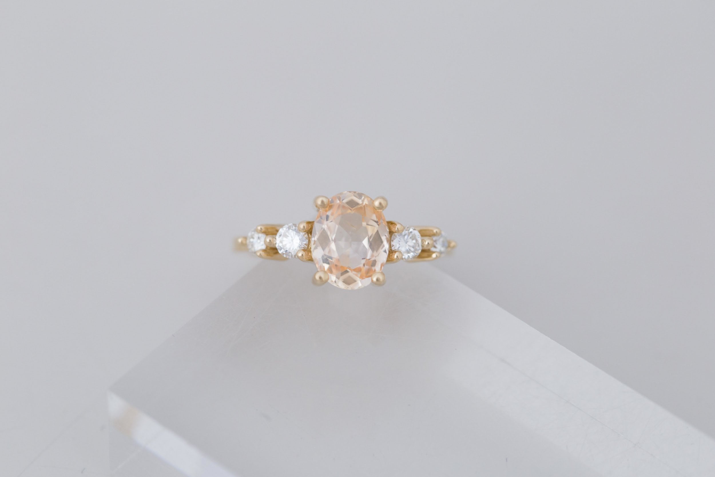 Arbor Ring | Peach Oval Sapphire + Round Diamond Accent Engagement Ring 1.90 ct | 14k Recycled Gold | One of a Kind