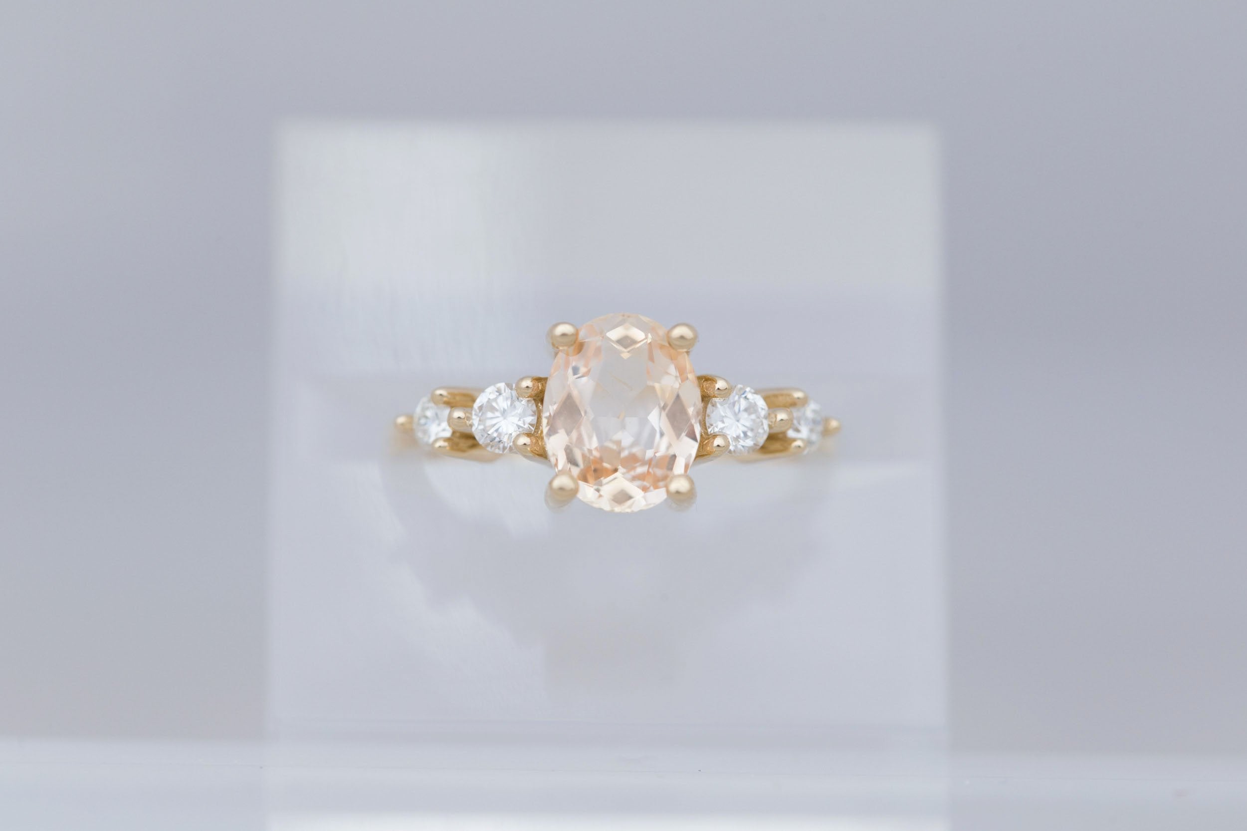 Arbor Ring | Peach Oval Sapphire + Round Diamond Accent Engagement Ring 1.90 ct | 14k Recycled Gold | One of a Kind