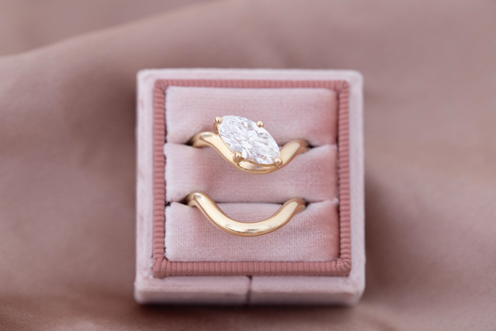 Townes Ring | Lab Moval Cut Diamond Solitaire Curved Band Engagement Ring + Wedding Band Set 1.90 ct | 14k Recycled Gold | One of a Kind