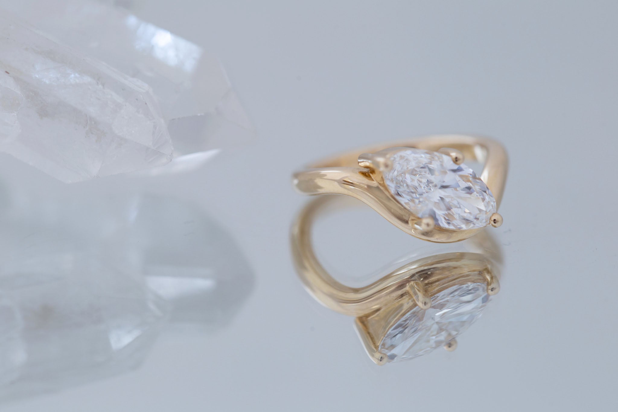 Townes Ring | Lab Moval Cut Diamond Solitaire Curved Band Engagement Ring + Wedding Band Set 1.90 ct | 14k Recycled Gold | One of a Kind