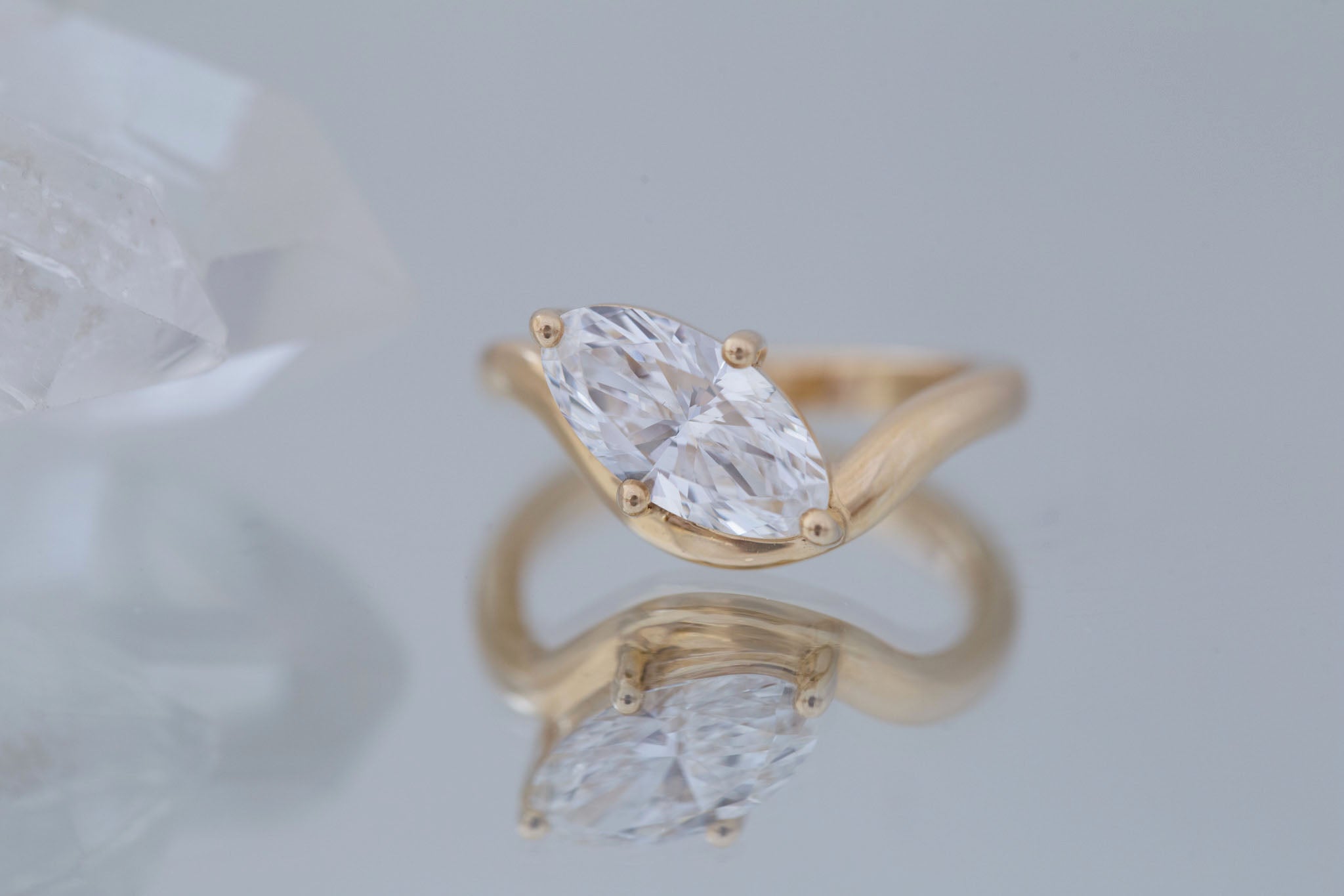 Townes Ring | Lab Moval Cut Diamond Solitaire Curved Band Engagement Ring + Wedding Band Set 1.90 ct | 14k Recycled Gold | One of a Kind