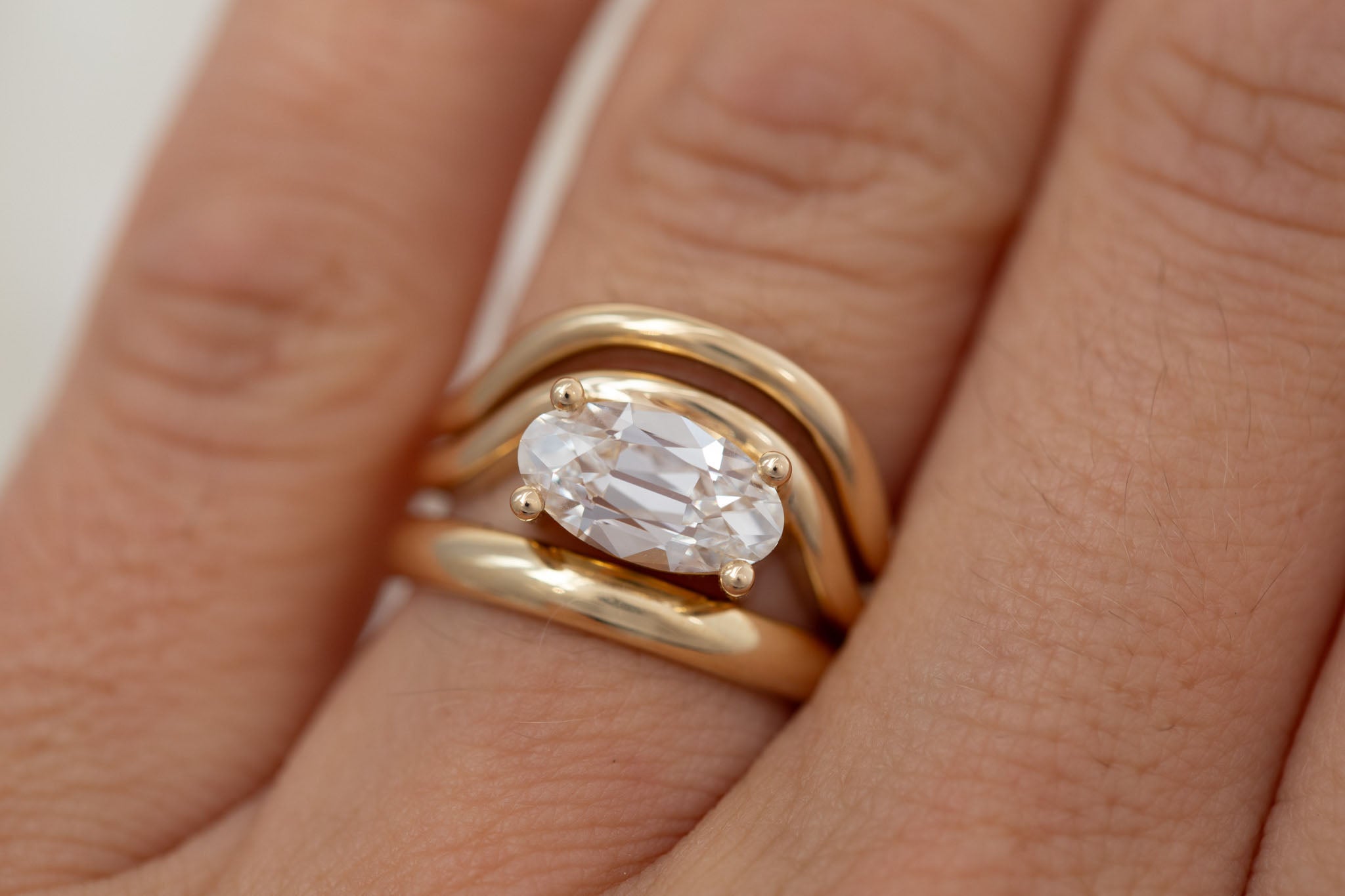 Hayes Ring | Lab Moval Solitaire + Double Curved Band Engagement Ring 1.90 ct | 14k Recycled Gold | One of a Kind