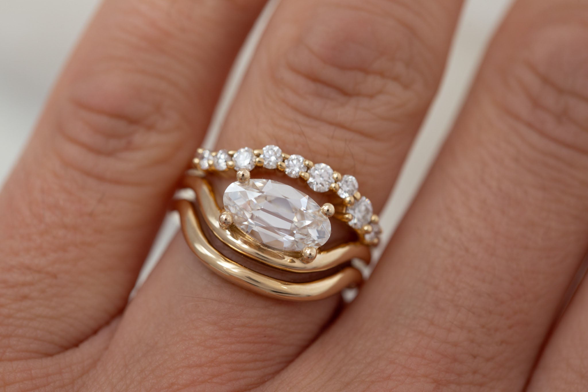 Hayes Ring | Lab Moval Solitaire + Double Curved Band Engagement Ring 1.90 ct | 14k Recycled Gold | One of a Kind