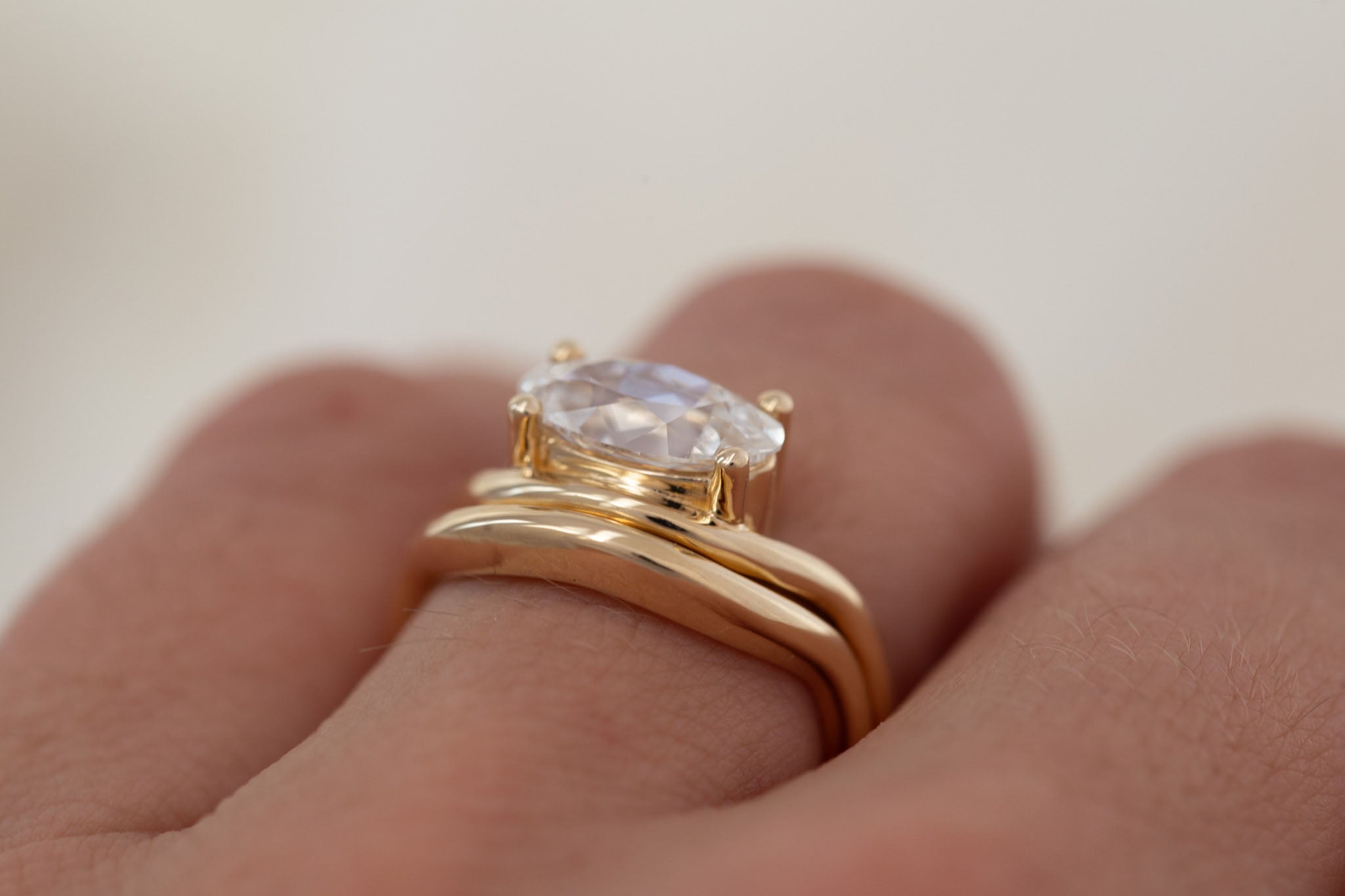 Hayes Ring | Lab Moval Solitaire + Double Curved Band Engagement Ring 1.90 ct | 14k Recycled Gold | One of a Kind
