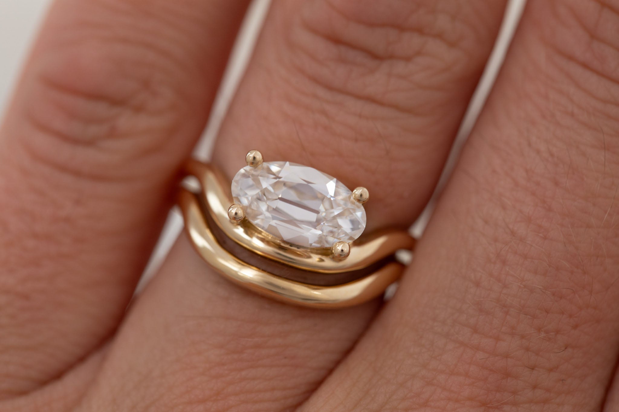 Hayes Ring | Lab Moval Solitaire + Double Curved Band Engagement Ring 1.90 ct | 14k Recycled Gold | One of a Kind