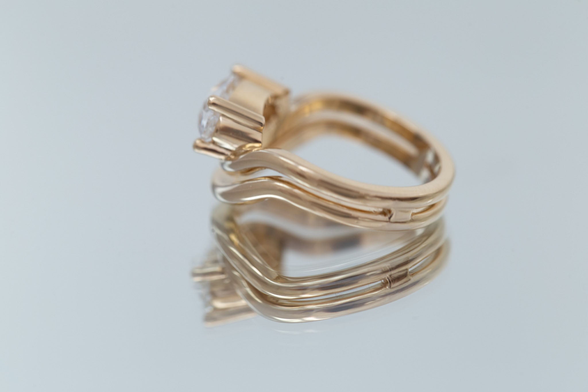 Hayes Ring | Lab Moval Solitaire + Double Curved Band Engagement Ring 1.90 ct | 14k Recycled Gold | One of a Kind
