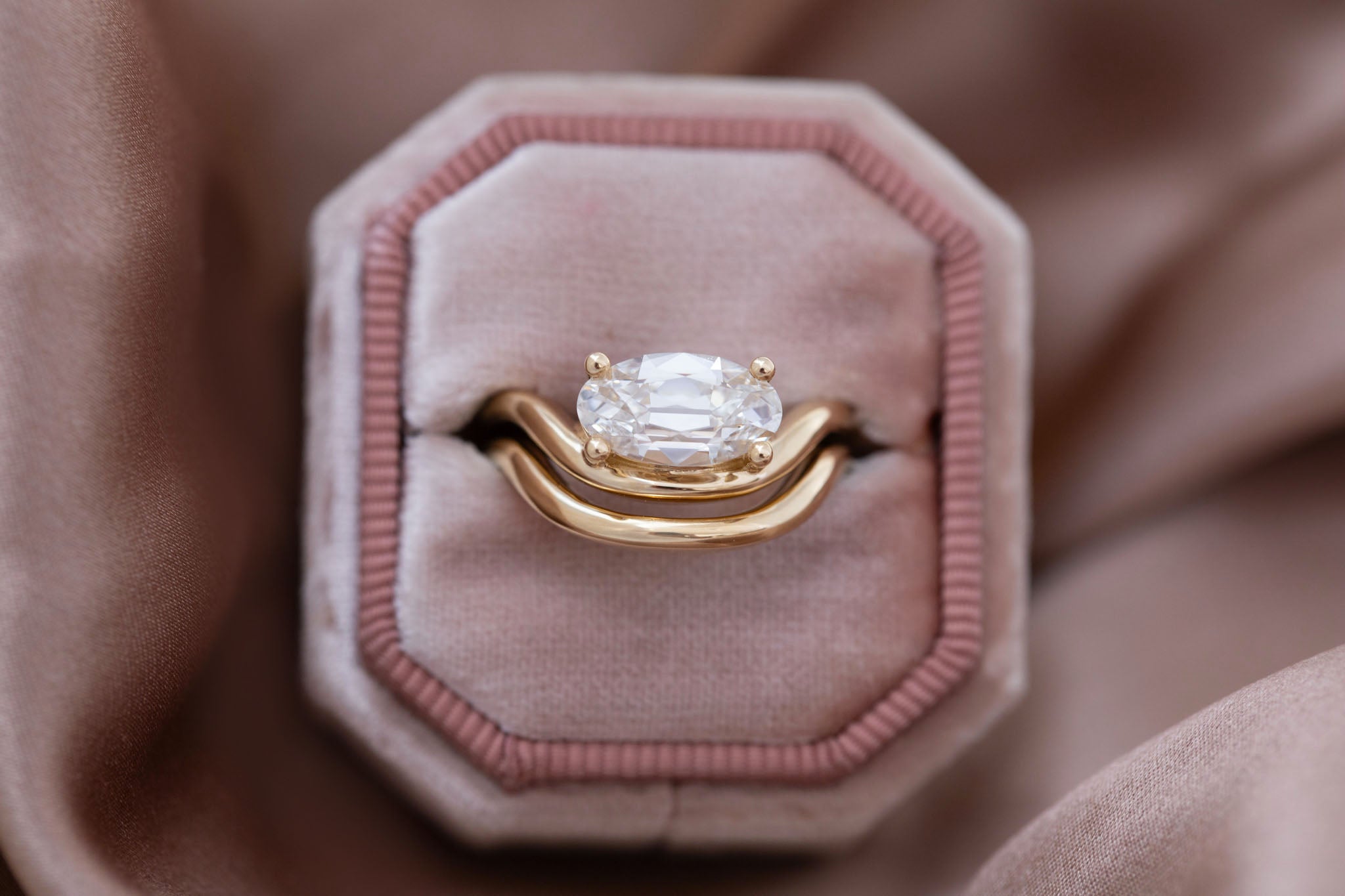 Hayes Ring | Lab Moval Solitaire + Double Curved Band Engagement Ring 1.90 ct | 14k Recycled Gold | One of a Kind