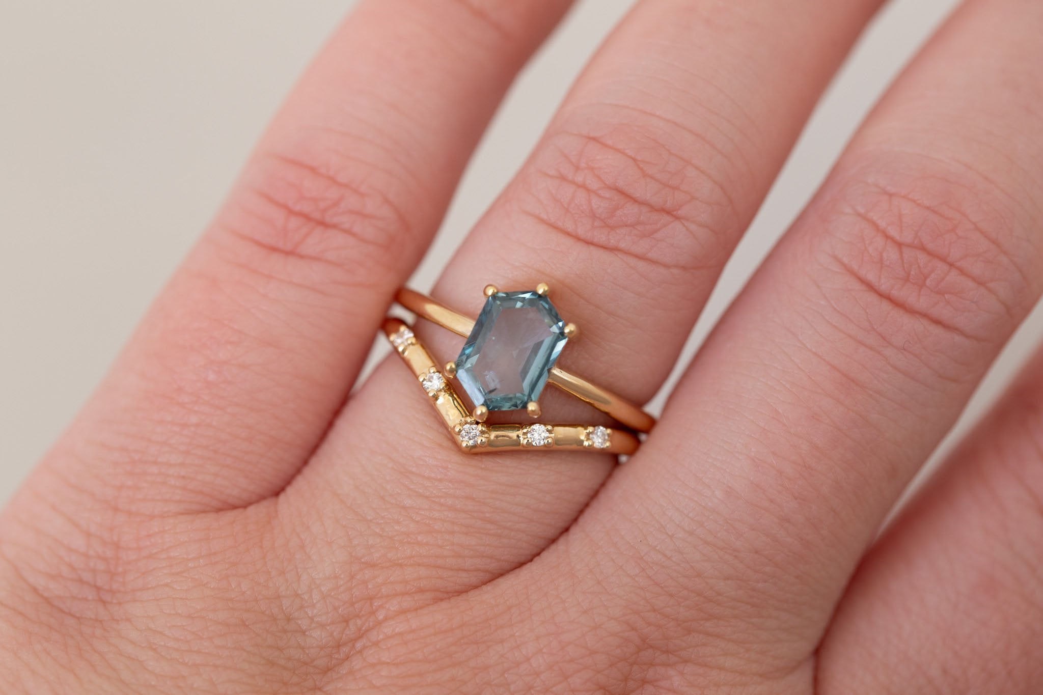 Briar Ring | Mint Montana Hexagonal Cut Solitaire Engagement Ring 1.91 ct | 14k Recycled Gold | One of a Kind