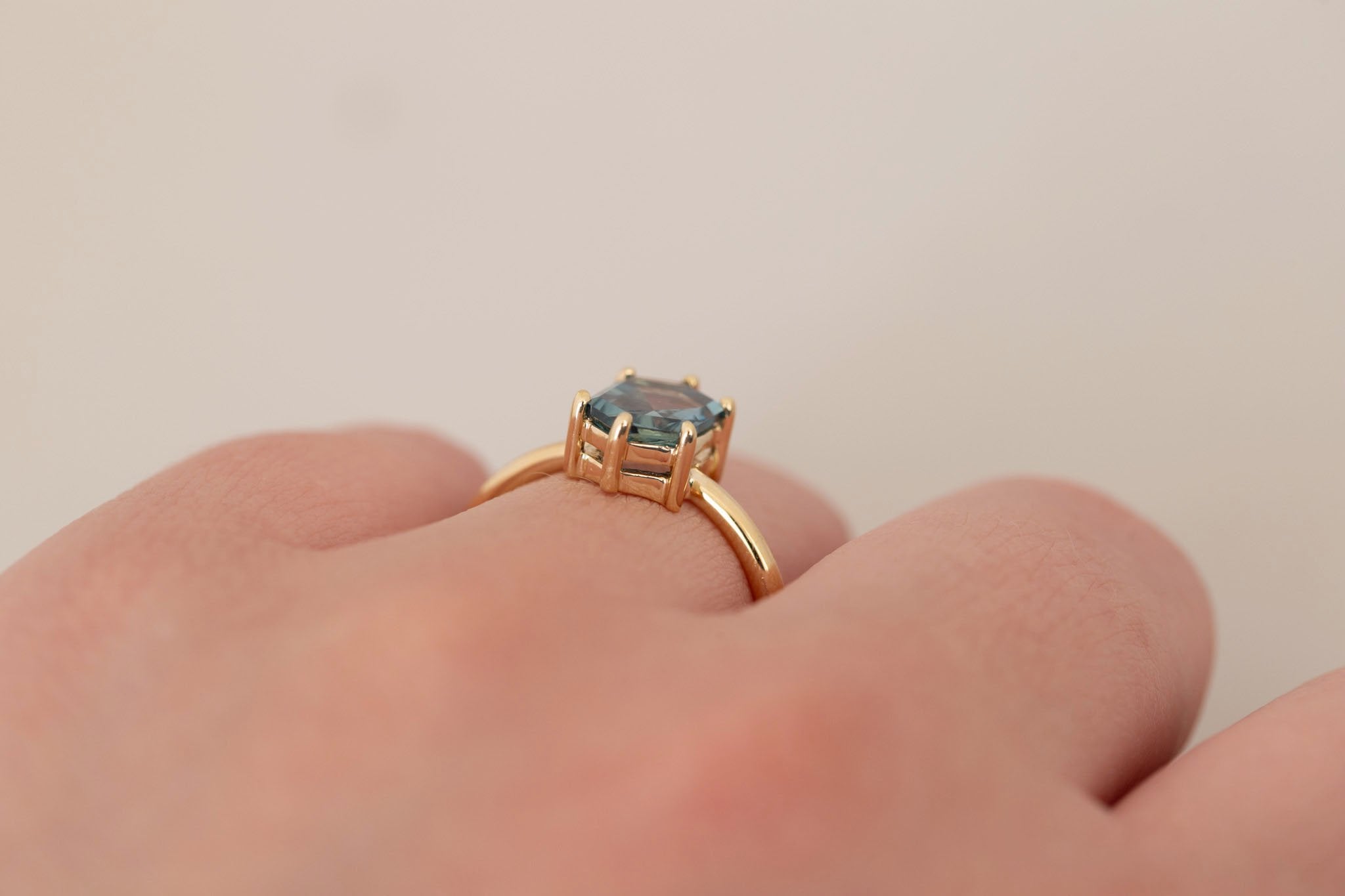 Briar Ring | Mint Montana Hexagonal Cut Solitaire Engagement Ring 1.91 ct | 14k Recycled Gold | One of a Kind