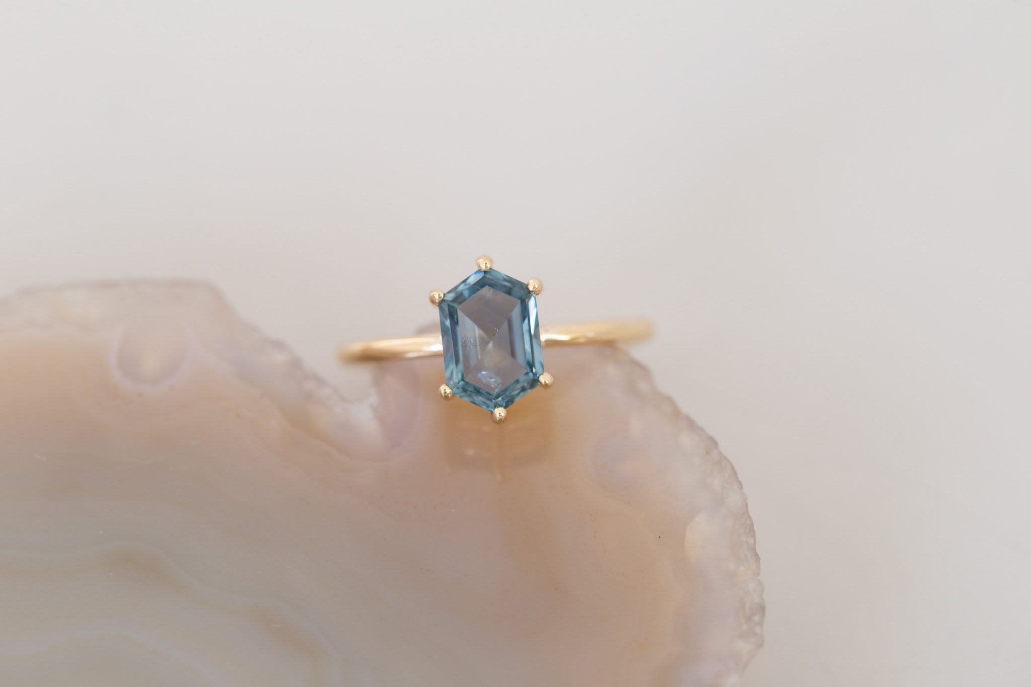 Briar Ring | Mint Montana Hexagonal Cut Solitaire Engagement Ring 1.91 ct | 14k Recycled Gold | One of a Kind