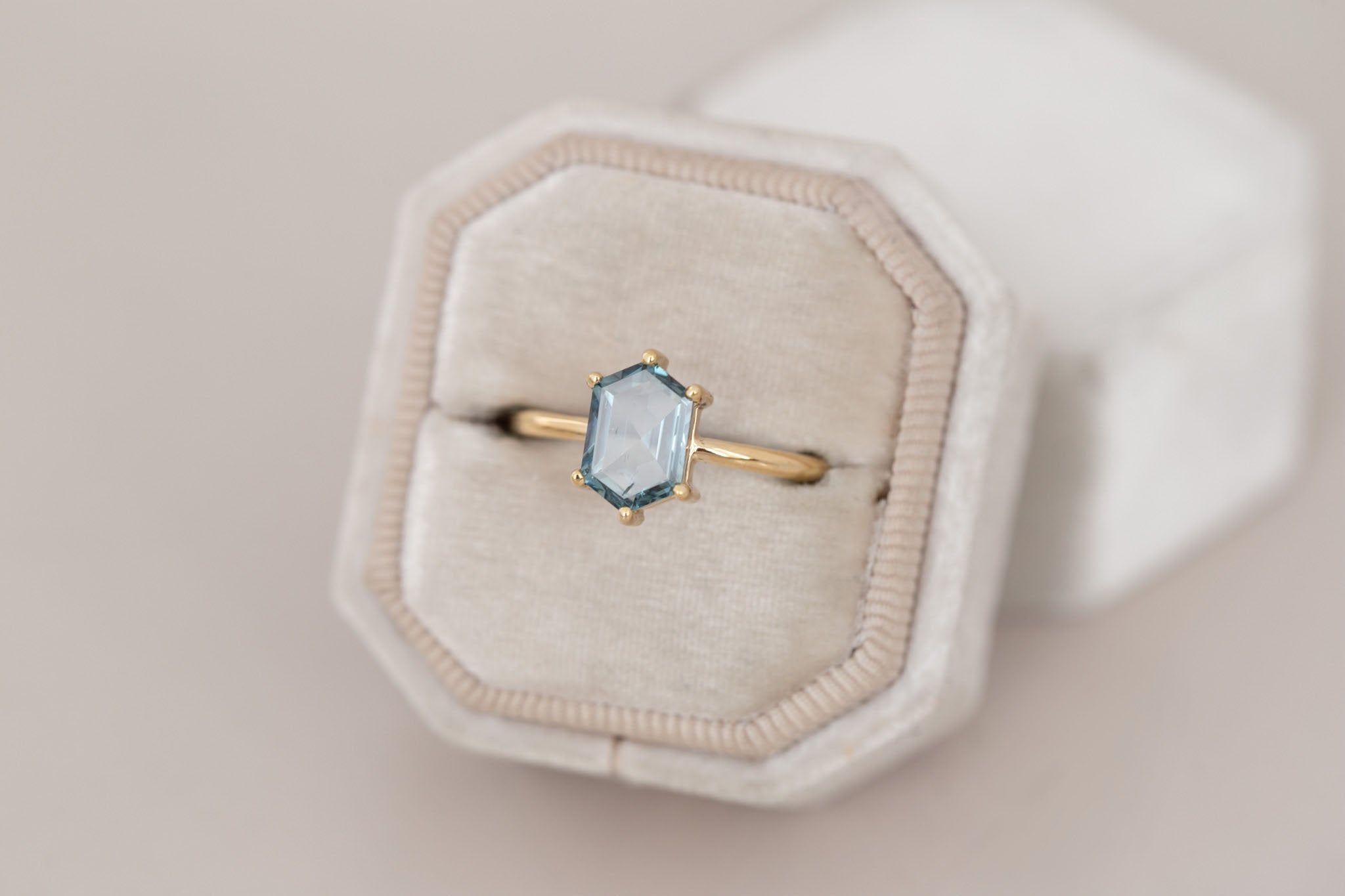 Briar Ring | Mint Montana Hexagonal Cut Solitaire Engagement Ring 1.91 ct | 14k Recycled Gold | One of a Kind