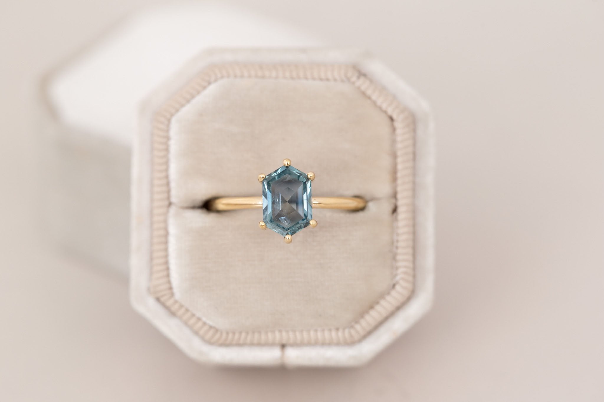 Briar Ring | Mint Montana Hexagonal Cut Solitaire Engagement Ring 1.91 ct | 14k Recycled Gold | One of a Kind