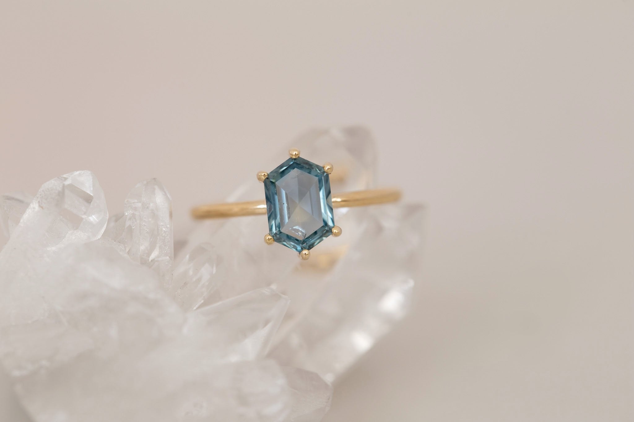 Briar Ring | Mint Montana Hexagonal Cut Solitaire Engagement Ring 1.91 ct | 14k Recycled Gold | One of a Kind