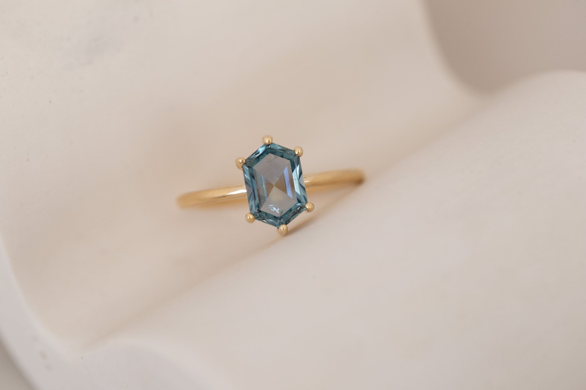 Briar Ring | Mint Montana Hexagonal Cut Solitaire Engagement Ring 1.91 ct | 14k Recycled Gold | One of a Kind