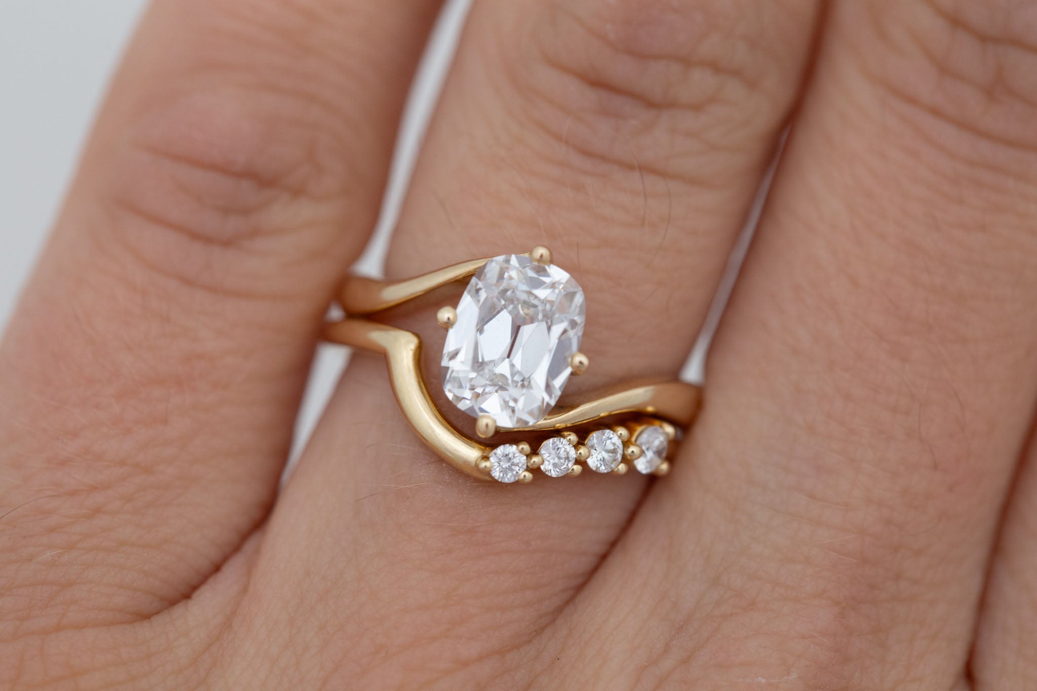 Marin Ring | Lab Cushion Cut Bypass Engagement Ring 1.91 ct | 14k Recycled Gold | One of a Kind