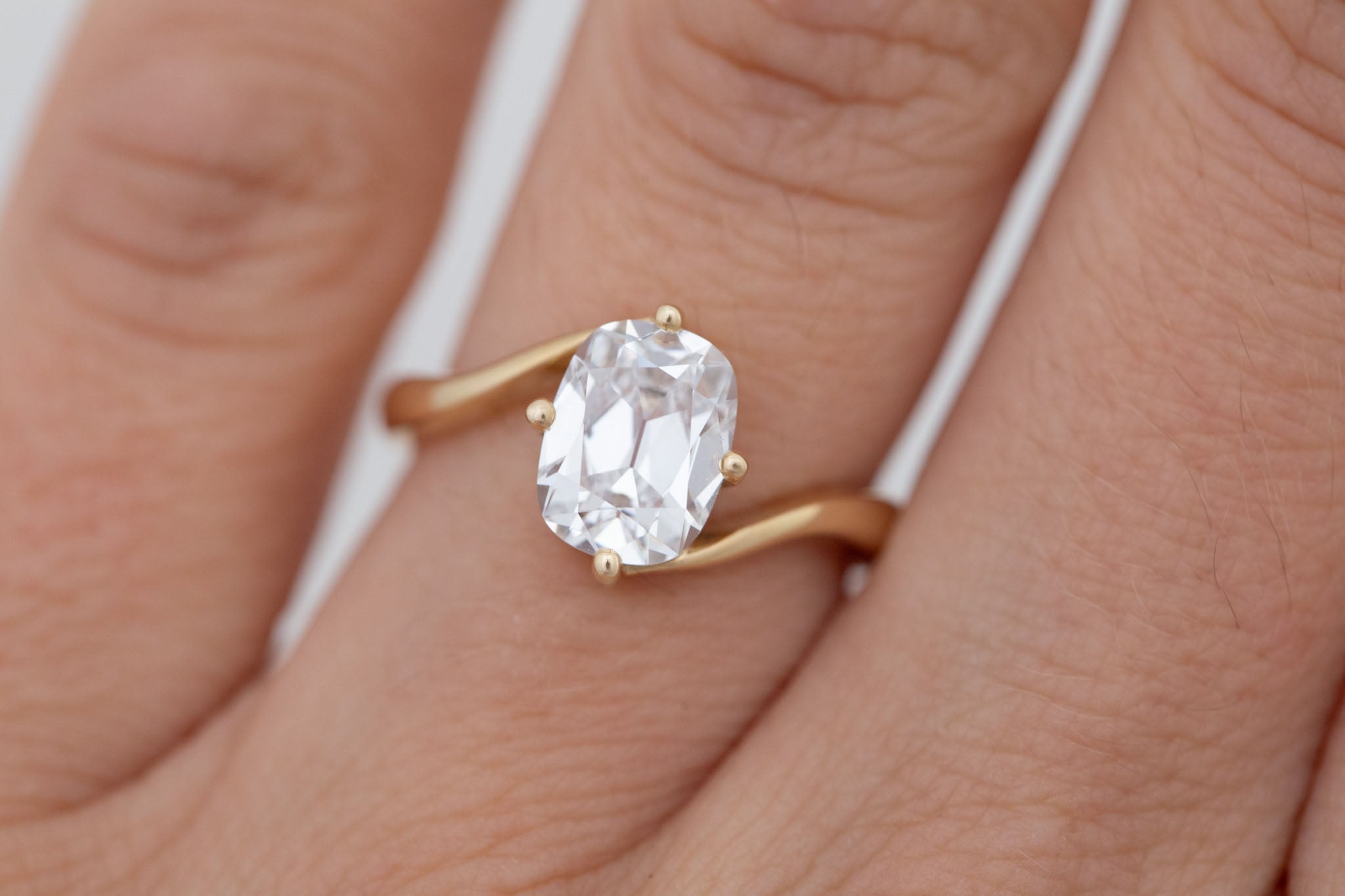 Marin Ring | Lab Cushion Cut Bypass Engagement Ring 1.91 ct | 14k Recycled Gold | One of a Kind