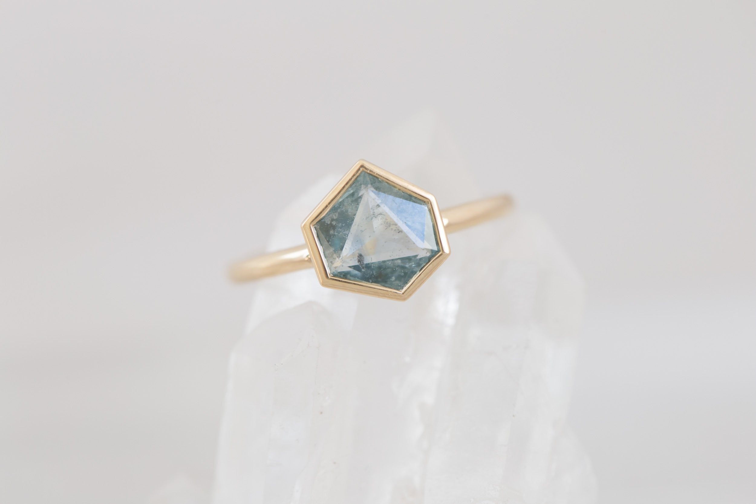 Avens Ring | Mint Geocut Sapphire Engagement Ring 1.93 ct | 14k Recycled Gold | One of a Kind