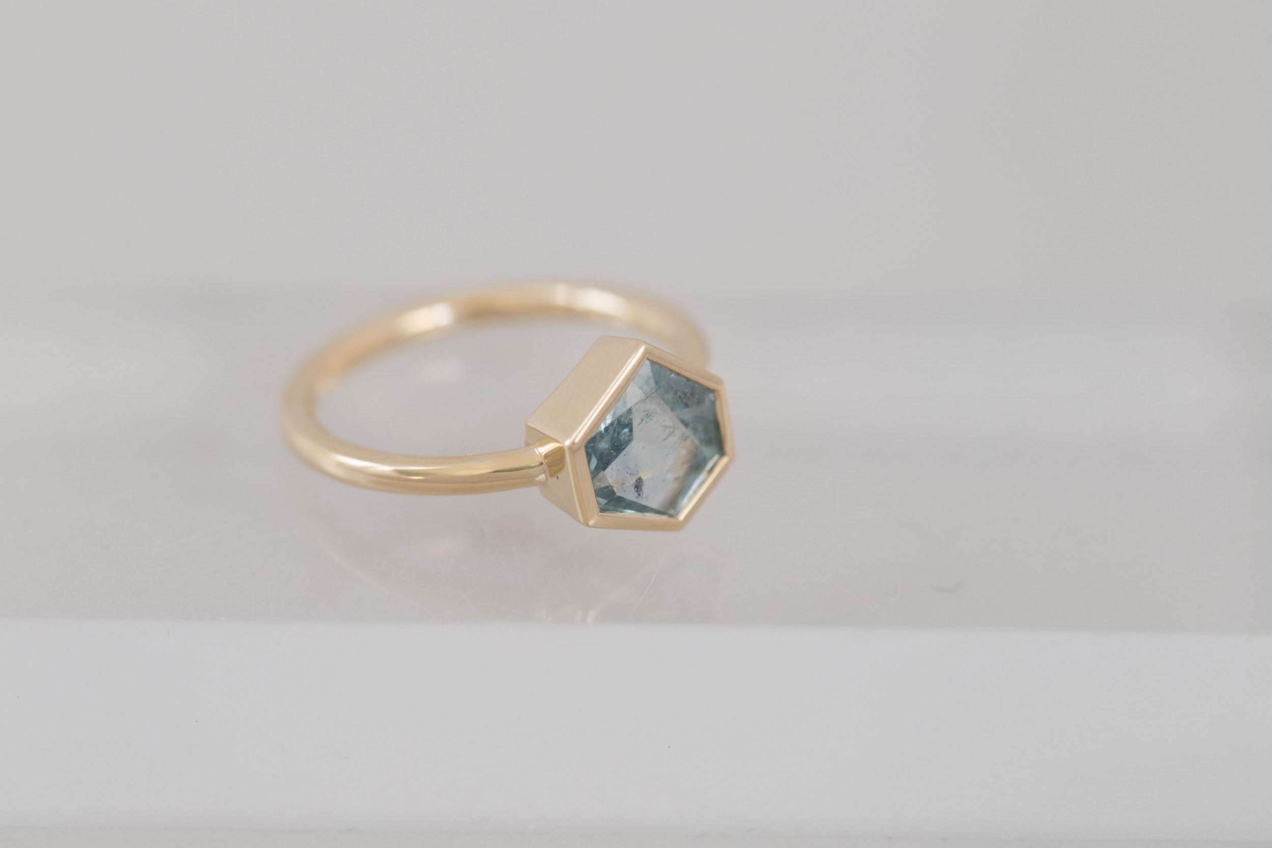 Avens Ring | Mint Geocut Sapphire Engagement Ring 1.93 ct | 14k Recycled Gold | One of a Kind