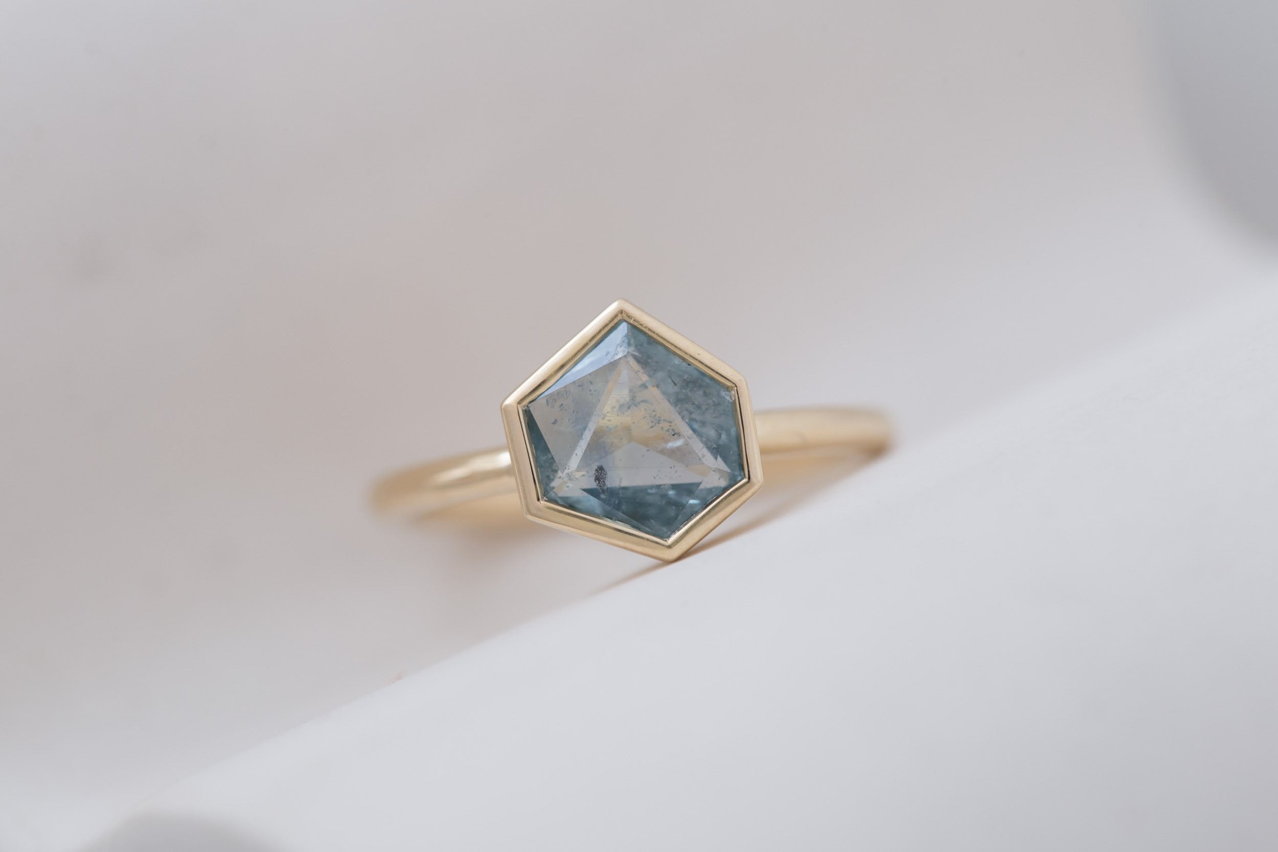Avens Ring | Mint Geocut Sapphire Engagement Ring 1.93 ct | 14k Recycled Gold | One of a Kind