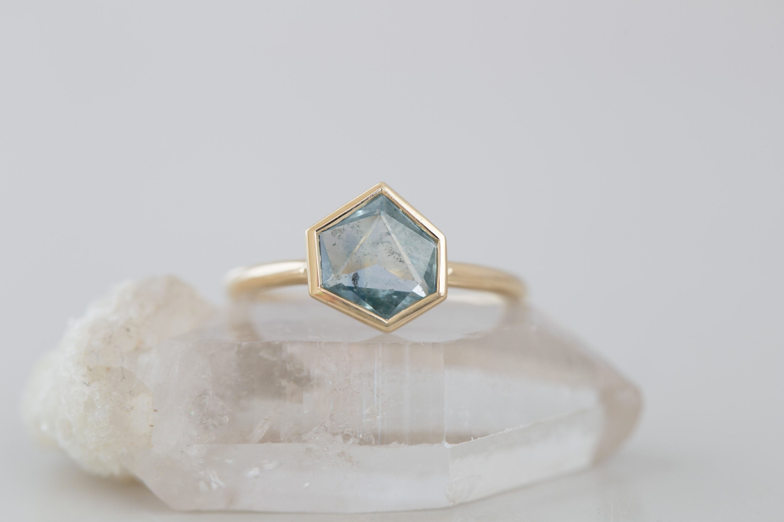 Avens Ring | Mint Geocut Sapphire Engagement Ring 1.93 ct | 14k Recycled Gold | One of a Kind