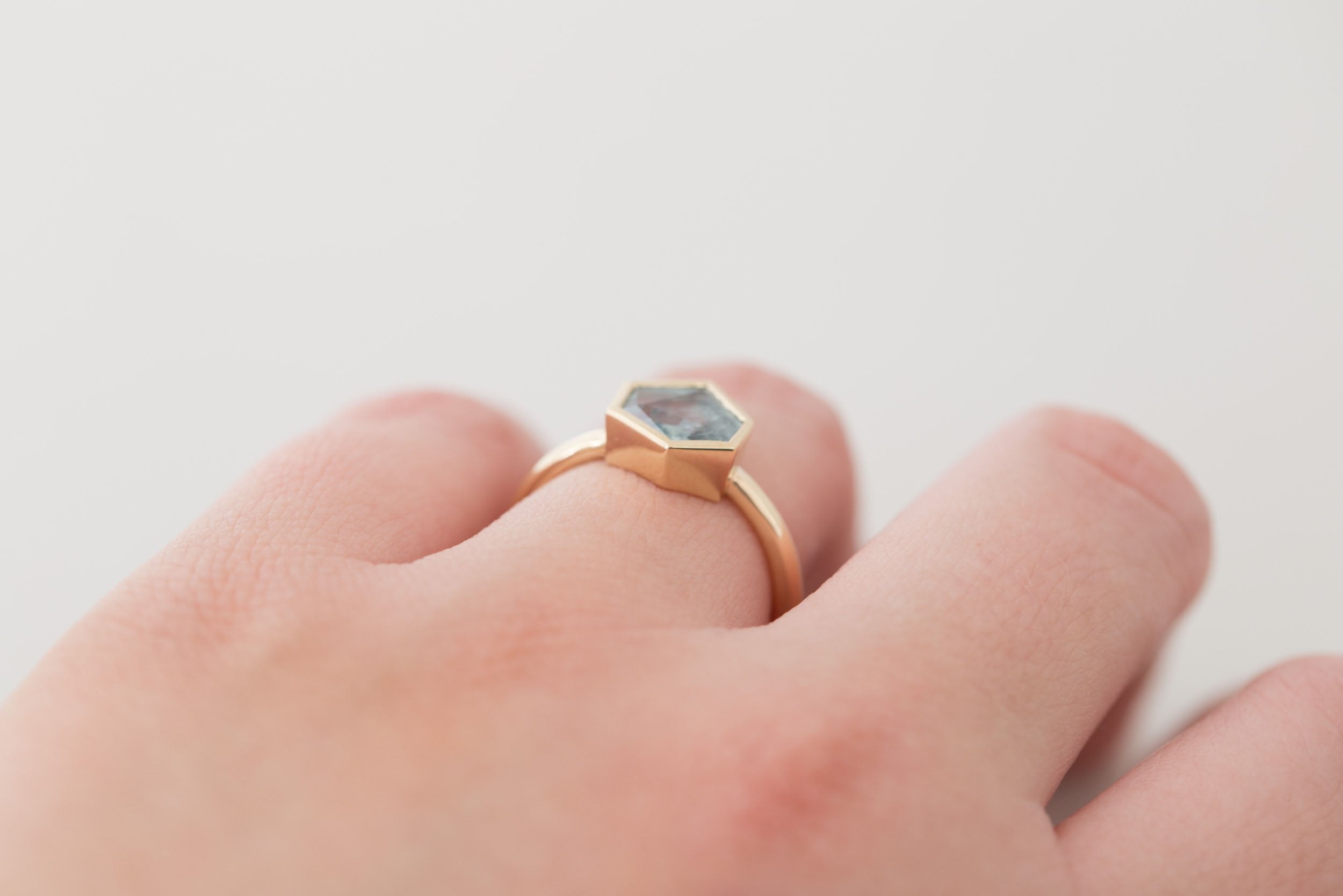 Avens Ring | Mint Geocut Sapphire Engagement Ring 1.93 ct | 14k Recycled Gold | One of a Kind